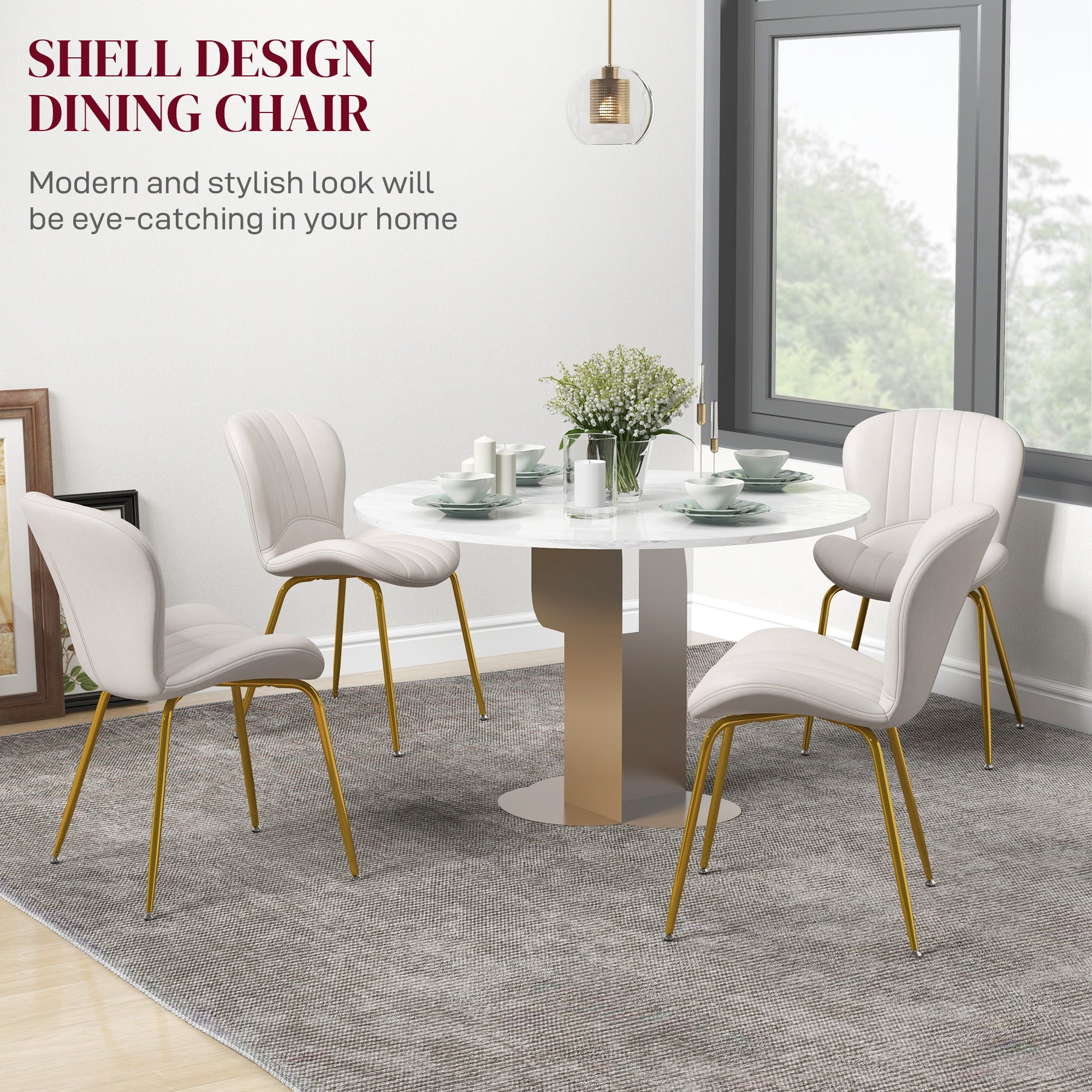Dining Chairs Set of 4, Modern Accent Chair with Cushioned Backrest, Upholstery for Living Room, Cream White