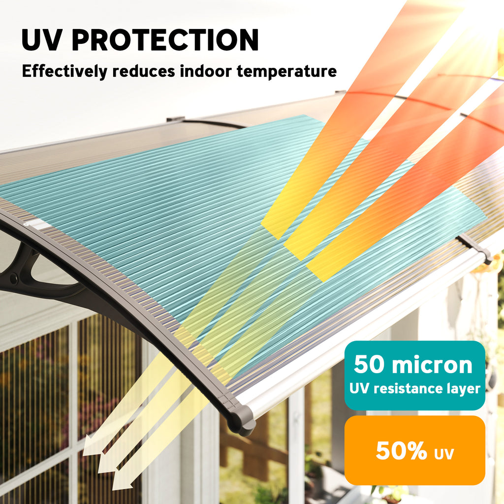 Awning Door Canopy, 120" x 40" Polycarbonate Front Door Outdoor Patio Cover for UV Protection, Brown