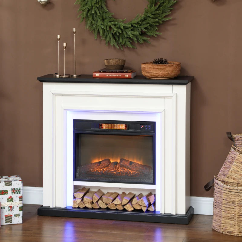 1400W electric fireplace with mantel and realistic 3D flame effect