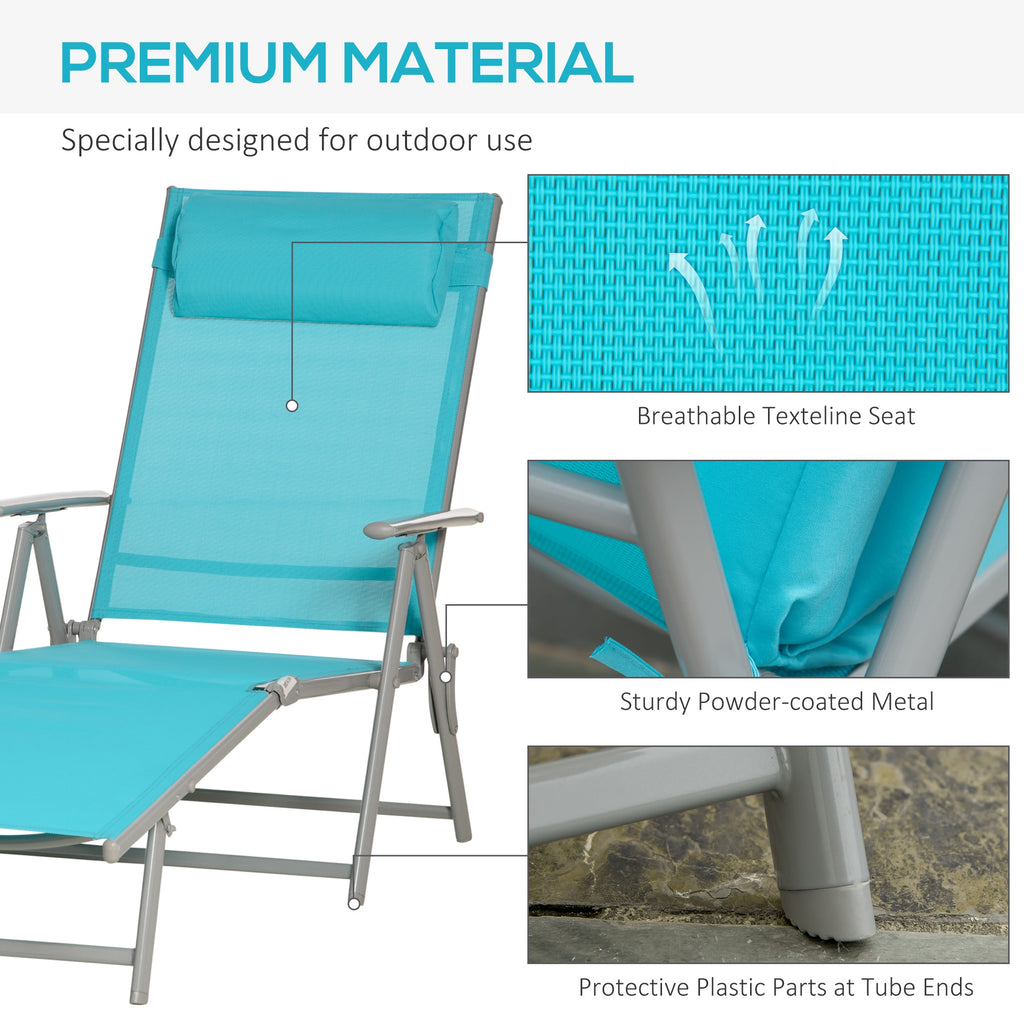 Lounge Chair Outdoor, Folding Patio Chaise Lounger, 360 lbs 7-Position Adjustable Back Outdoor Recliner with Cushion, Headrest for Garden, Backyard, Poolside, Blue