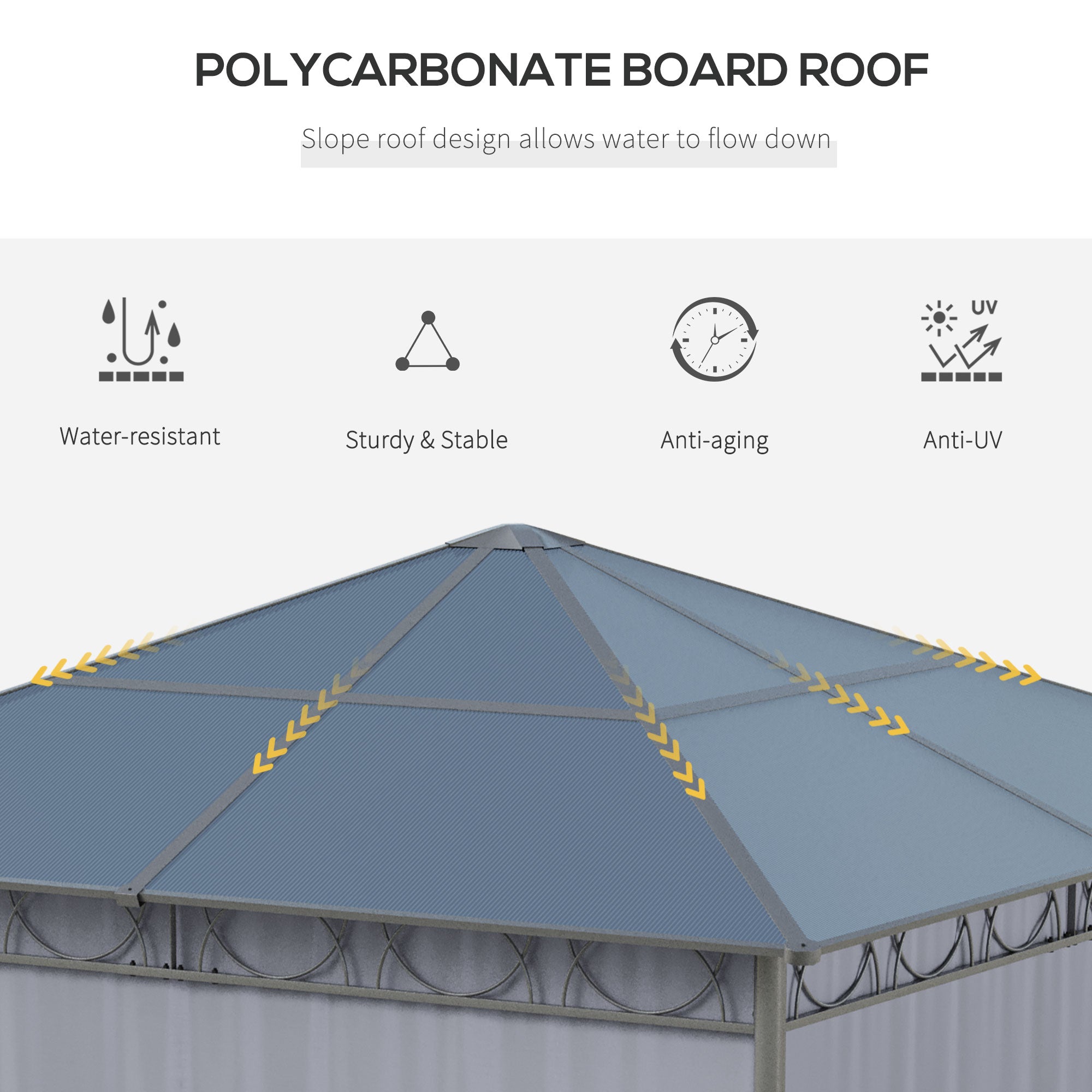 10' x 10' Polycarbonate Hardtop Gazebo Canopy, Outdoor Patio Gazebo with Aluminum Frame & Curtains, Dark Grey