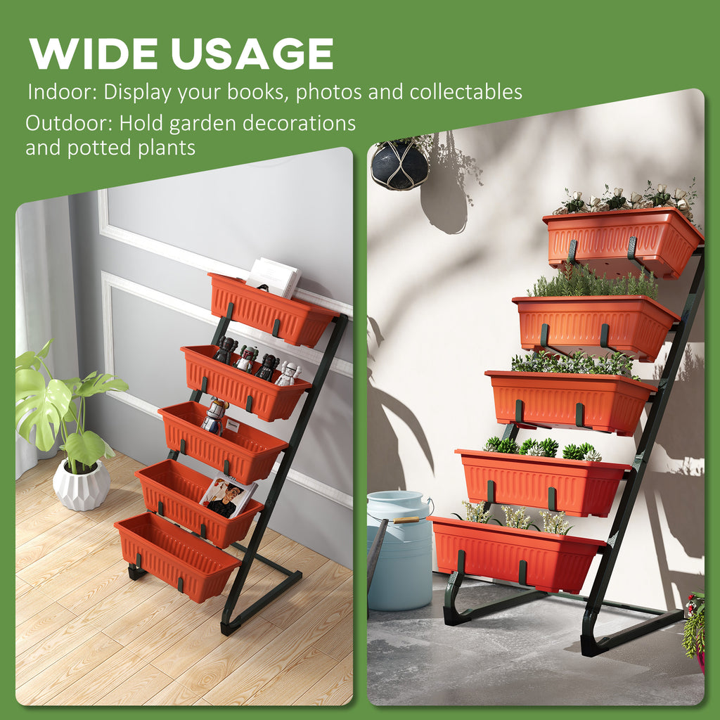 5-Tier Vertical Raised Garden Planter with 5 Container Boxes, Outdoor Plant Stand for Vegetable Flowers, Red