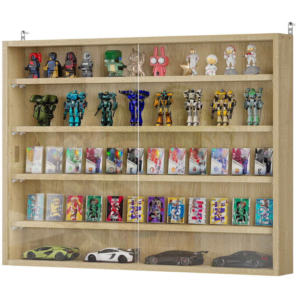5-storey Display Cabinet, Shot Glass Display Case, Glass Curio Cabinet with 2 Glass Doors and 4 Adjustable Shelves, Oak