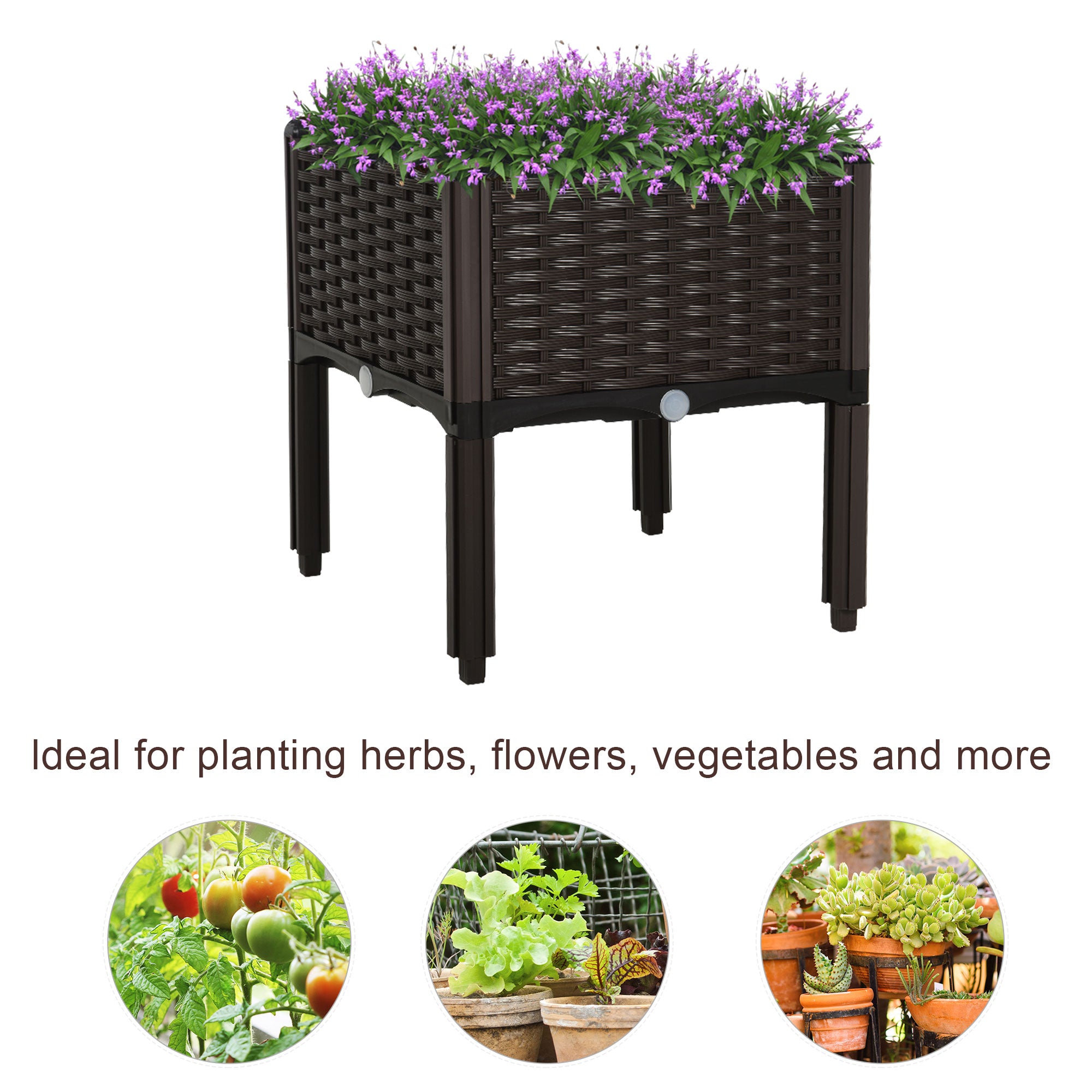 1 Piece Raised Garden Bed PP Raised Flower Bed Vegetable Herb Grow Box Stand Brown