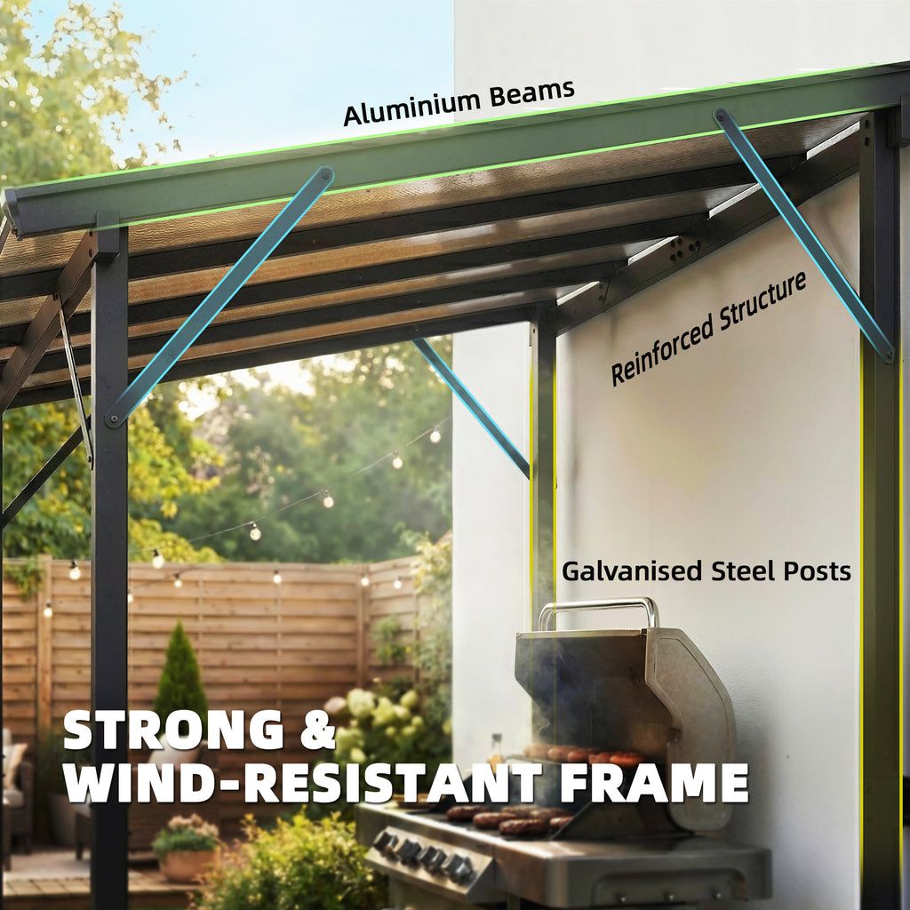 Hardtop Grill Gazebo, Lean-to BBQ Shelter with Polycarbonate Roof for Outdoor, Patio, Lawn