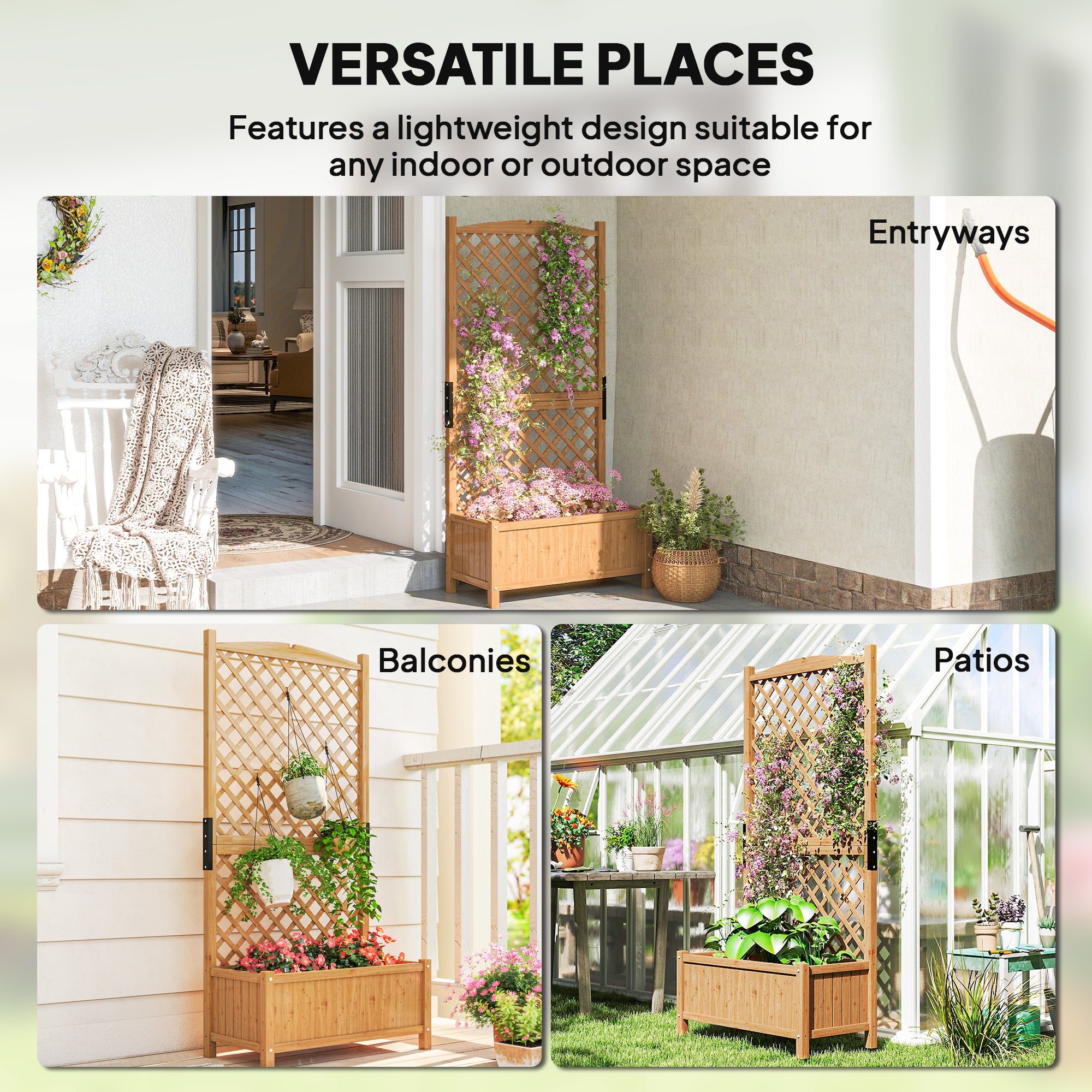 Raised Garden Bed with Trellis, Wooden Raised Planter Box with Elevated Raised Bed, 35.4" x 17.7" x 70.9", Yellow