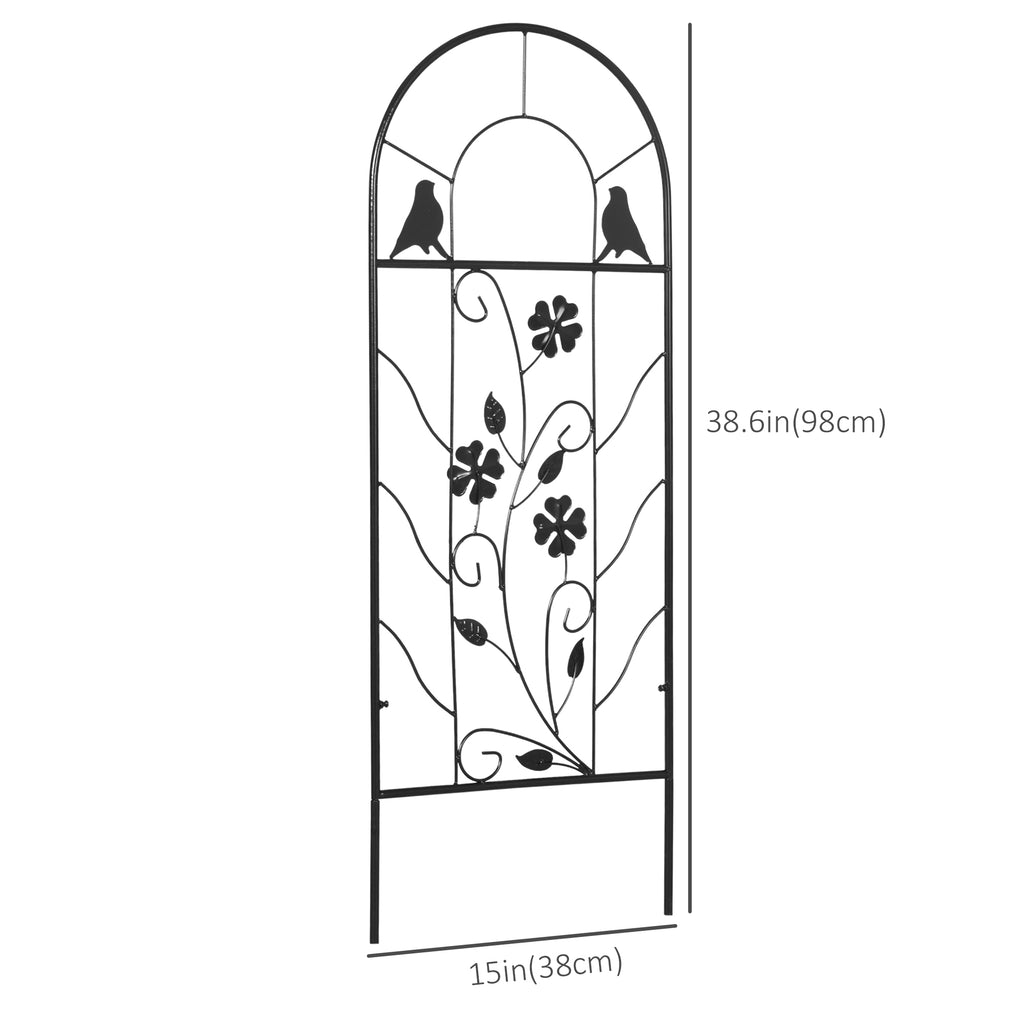 2 Pack Outdoor Metal Garden Trellis, Birds and Leaves Grid Panels for Roses, Vine Flower, Cucumber, Clematis, 39" Tall