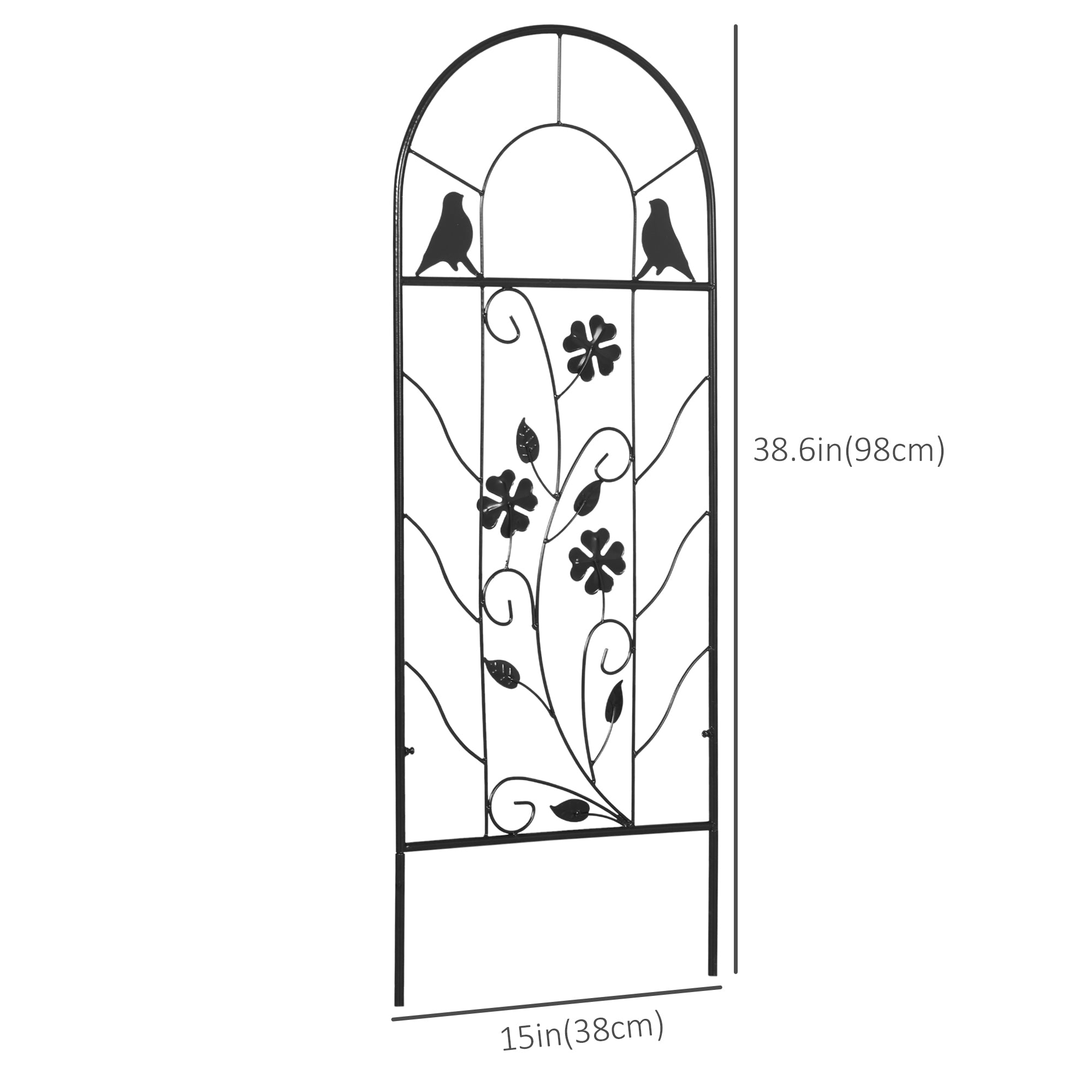 2 Pack Outdoor Metal Garden Trellis, Birds and Leaves Grid Panels for Roses, Vine Flower, Cucumber, Clematis, 39" Tall