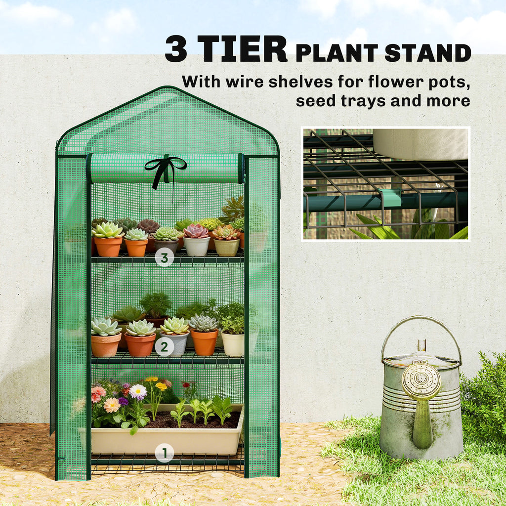 Mini Greenhouse with Screen Roof, Portable Small Greenhouse with Roll-Up Zipper Door, 27.6" x 19.7" x 50", Green