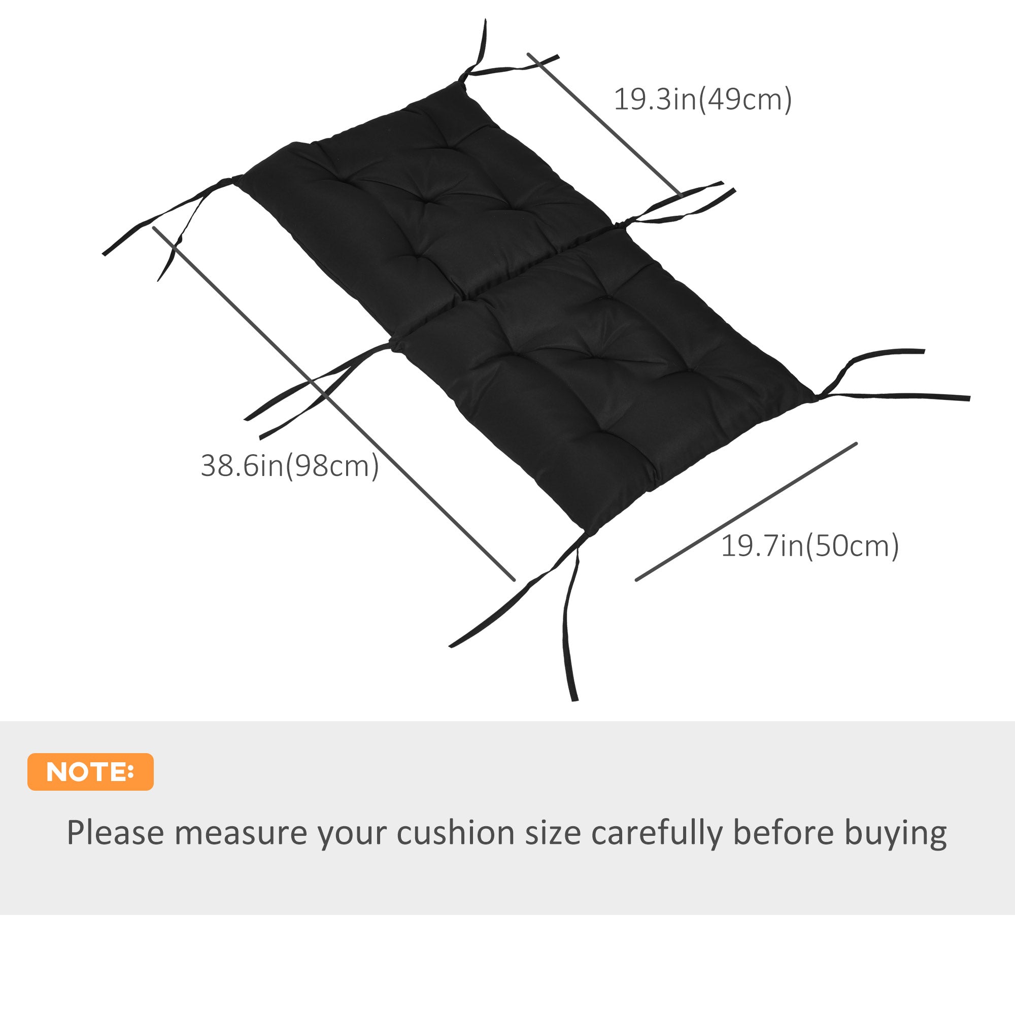 Patio Chair Cushions Set of 2, 39" x 20" x 3" Outdoor Tufted Cushion Set with Ties for Indoor Outdoor Garden Furniture, Black