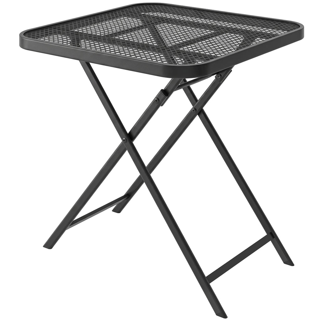 27.5" Square Outdoor Patio Table, Outdoor Folding Table with Grid Rattan-Like Top for Camping, Picnic, Black