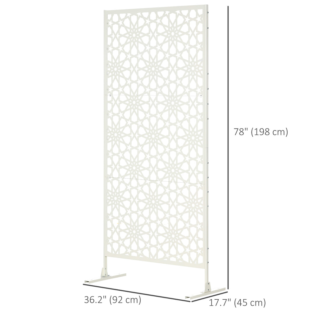 Metal Outdoor Privacy Screen, Decorative Outdoor Divider with Stand and Expansion Screws, 36.2" x 17.7" x 78", White