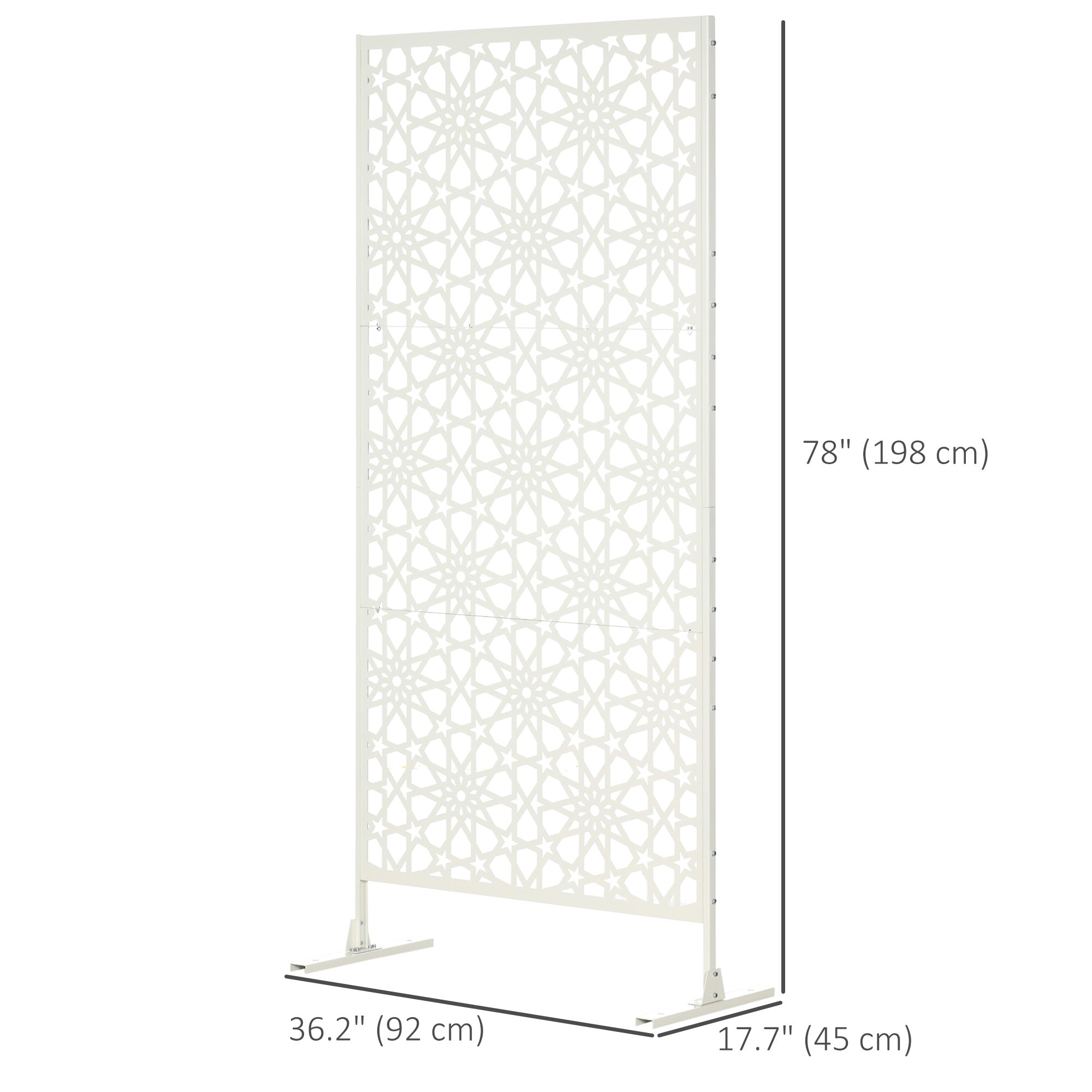 Metal Outdoor Privacy Screen, Decorative Outdoor Divider with Stand and Expansion Screws, 36.2" x 17.7" x 78", White