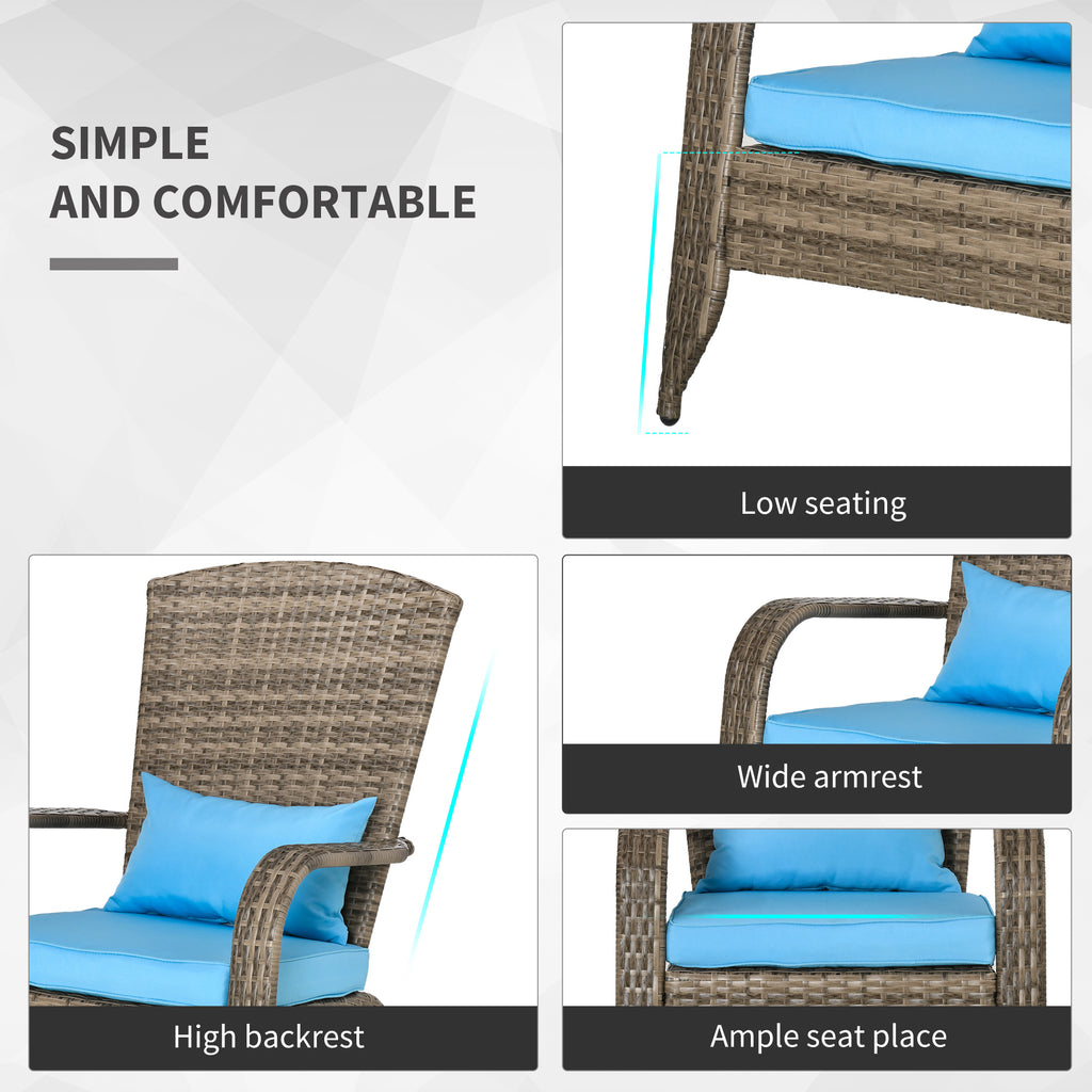 Patio Wicker Adirondack Chair, Outdoor PE Rattan Fire Pit Chair, Muskoka Chair w/ Soft Cushions, Tall Curved Backrest and Comfortable Armrests for Deck Garden, Blue
