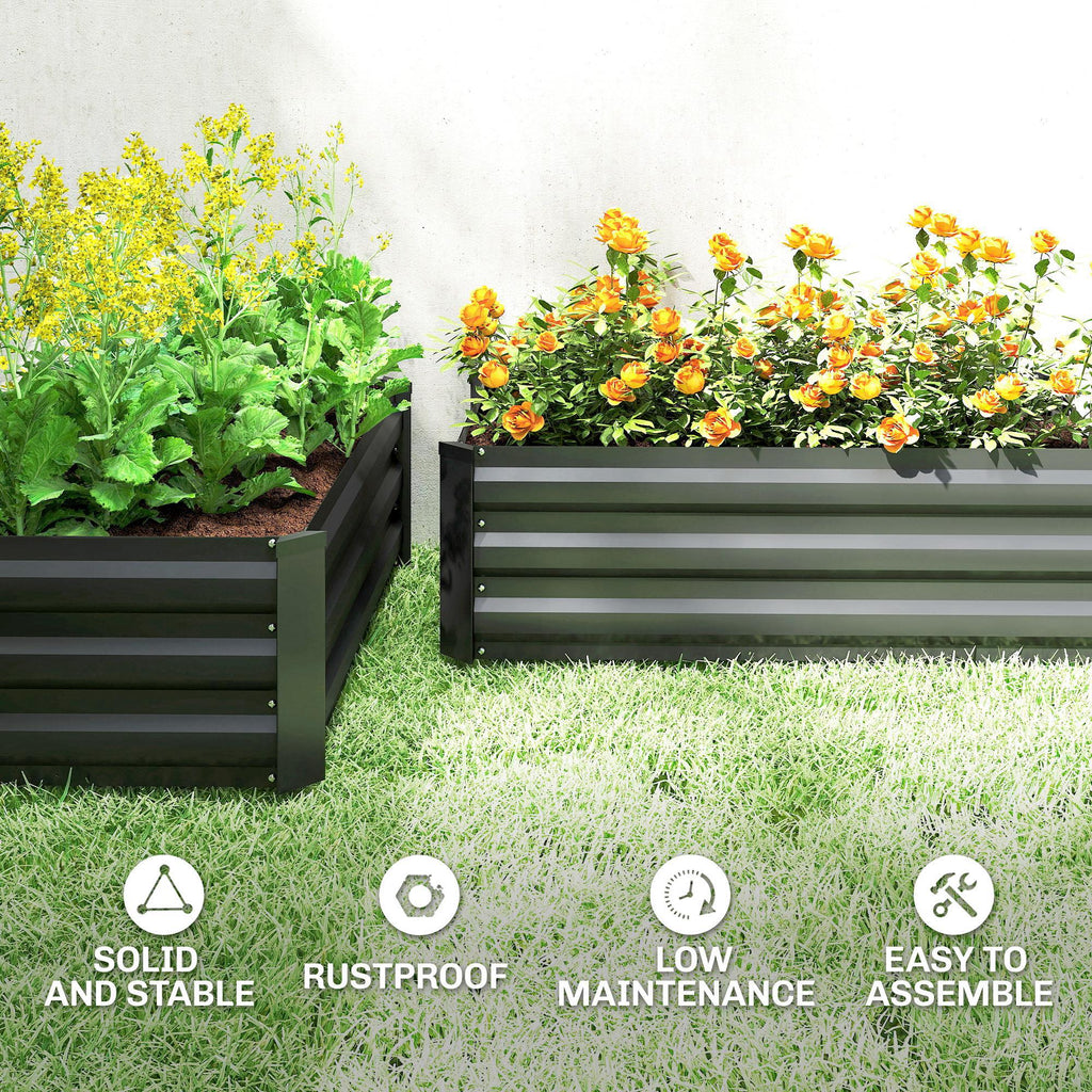 Set of 2 Galvanized Raised Beds for Garden, Outdoor Planter Box for Flowers, Herbs and Vegetables, Black