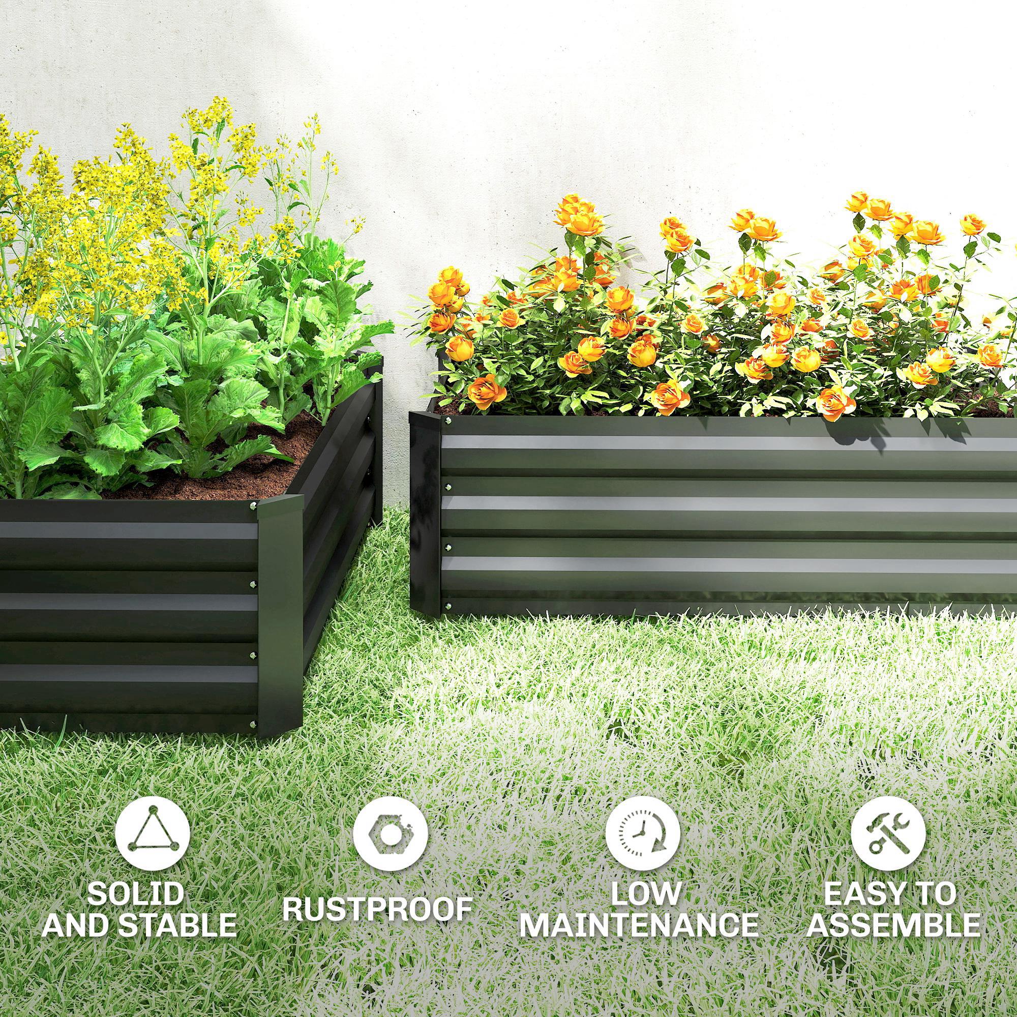 Set of 2 Galvanized Raised Beds for Garden, Outdoor Planter Box for Flowers, Herbs and Vegetables, Black