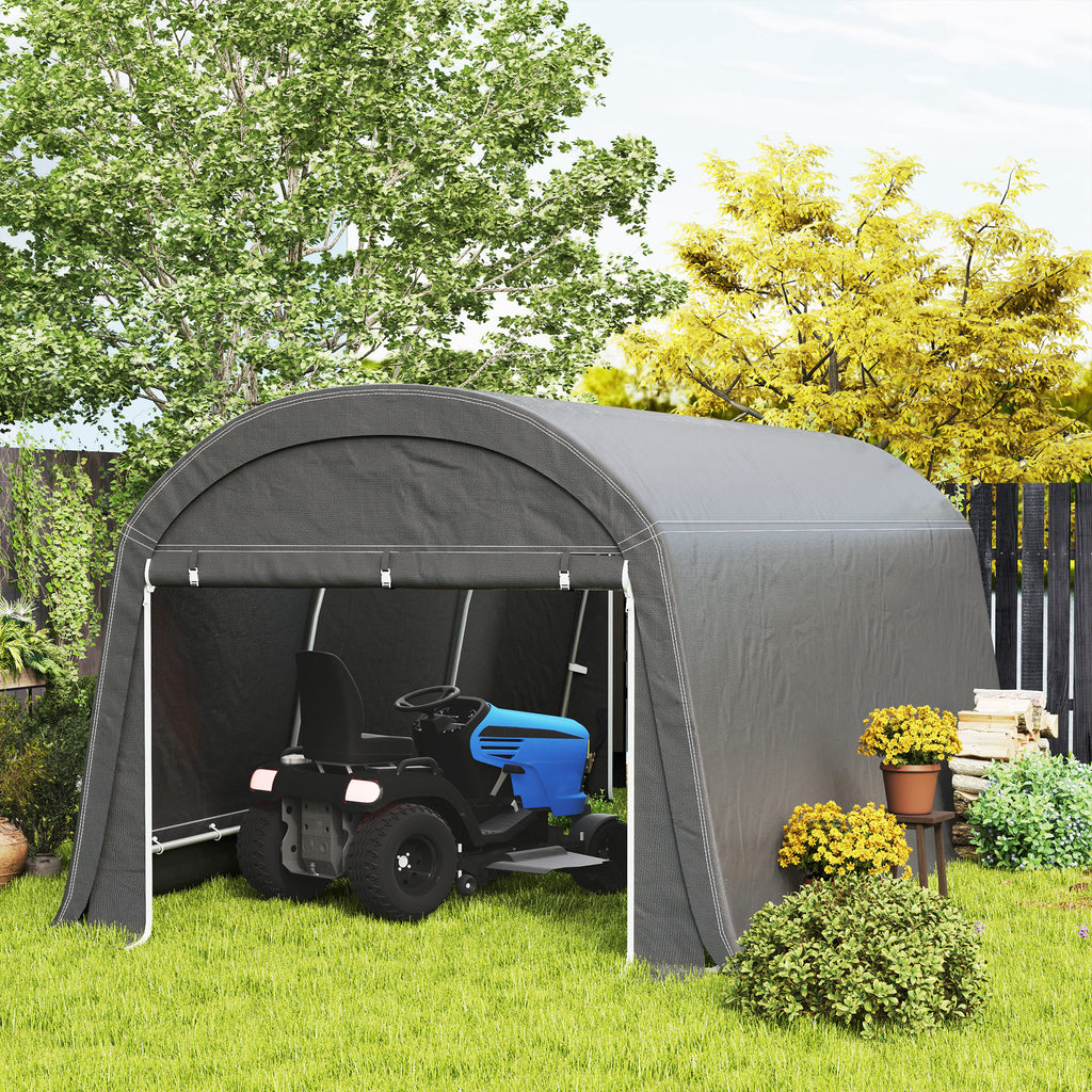 10' x 20' Portable Shed, Motorcycle Bike Tent with Roll-up Door, Galvanised Steel Frame for Garden Tools, Dark Grey