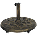 Round Patio Umbrella Base with Wheels, 44 lbs Resin Umbrella Stand Base, 1.3"/1.5"/1.9" Umbrella Poles Bronze