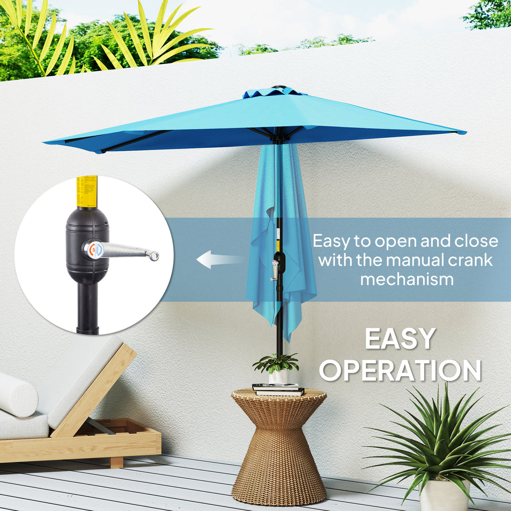9ft Half Round Umbrella Outdoor Patio Garden Balcony Parasol Window Sun Shade w/ 5 Ribs, Light Blue