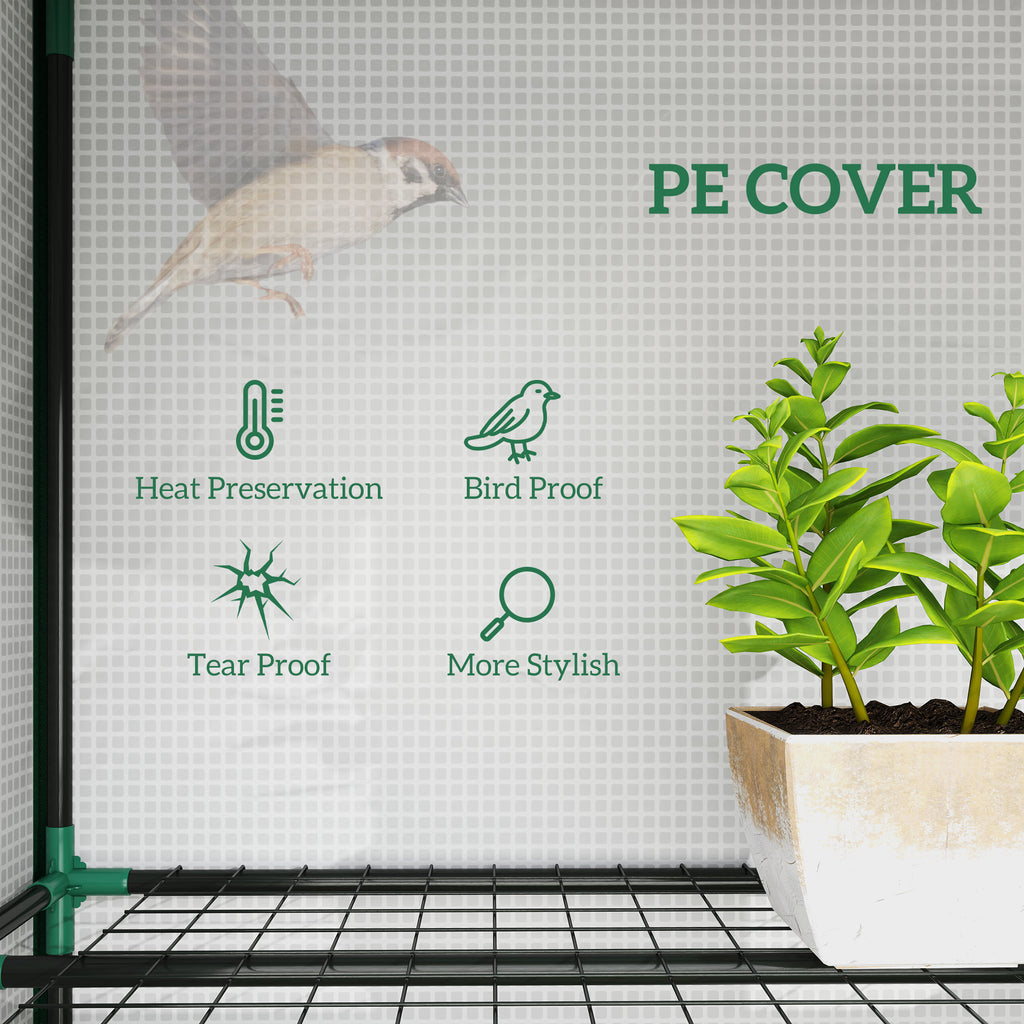 Lean-to Greenhouse with 3 Tier Shelves, Mini Greenhouse with 3 Roll-Up Doors for Indoor Outdoor, White