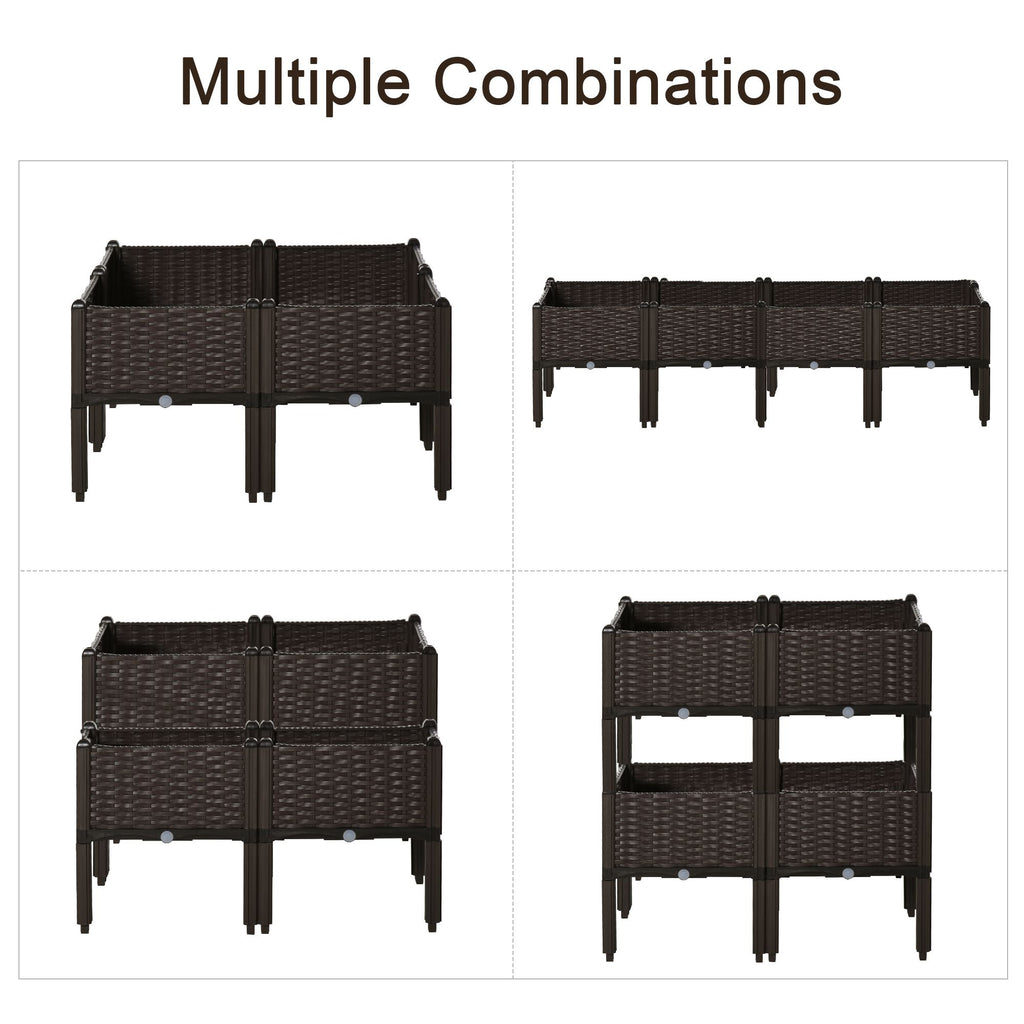 4-piece Raised Garden Bed PP Raised Flower Bed Plant Stand Stackable Vegetable Herb Grow Box