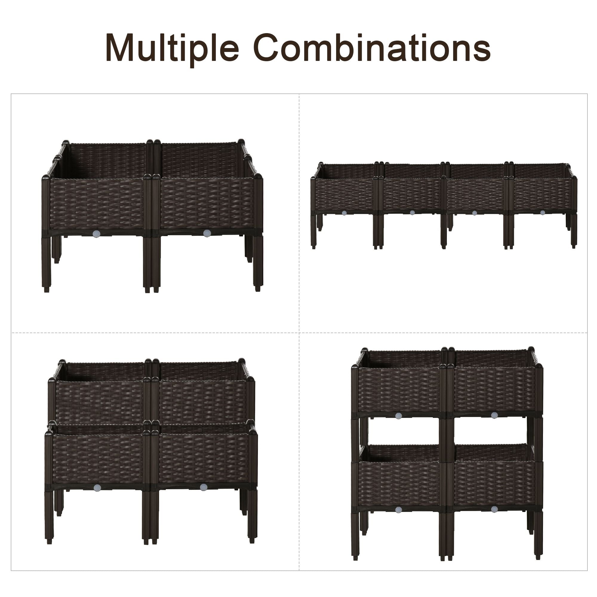 4-piece Raised Garden Bed PP Raised Flower Bed Plant Stand Stackable Vegetable Herb Grow Box