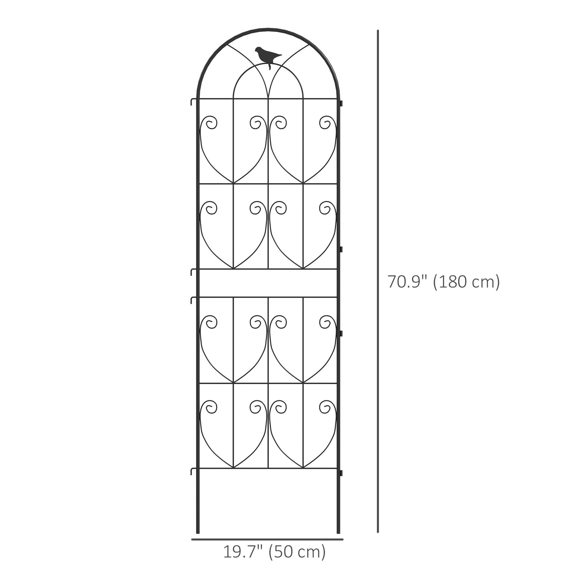 Set of 2 Metal Garden Trellis, Decorative Trellis Panels, Bird Design, 180 x 50 cm, Black