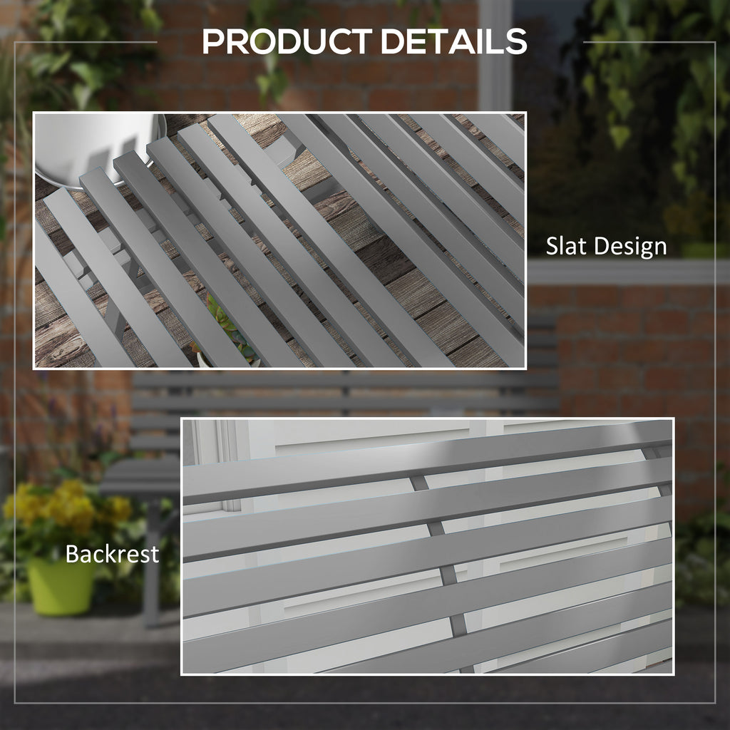 Outdoor Bench Patio Bench, Aluminum Lightweight Park Bench with Slatted Seat for Lawn, Park, Deck, Grey