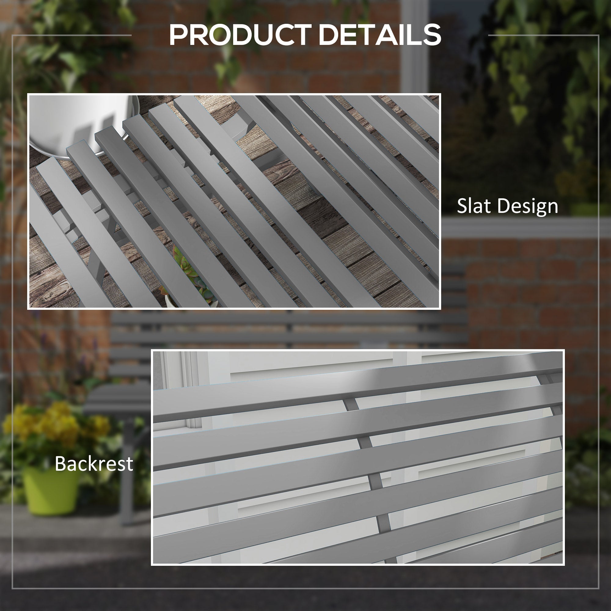 Outdoor Bench Patio Bench, Aluminum Lightweight Park Bench with Slatted Seat for Lawn, Park, Deck, Grey