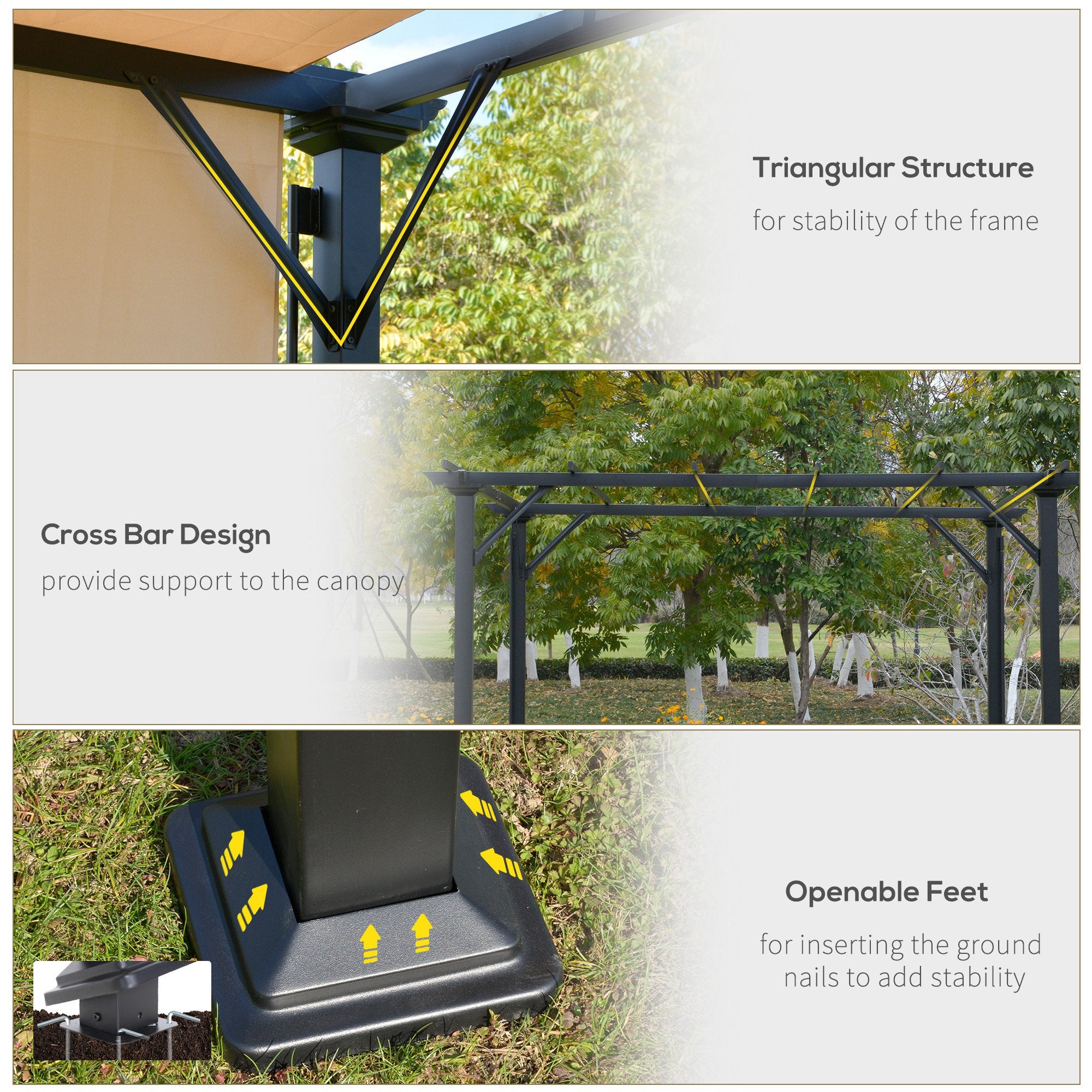 12' x 10' Outdoor Patio Gazebo Pergola with Retractable Canopy Roof, Steel Frame with Stakes, Unique Design, Beige