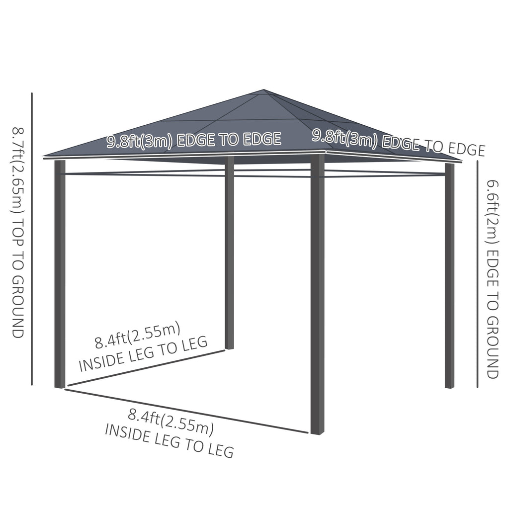 10' x 10' Polycarbonate Hardtop Gazebo Canopy, Outdoor Patio Gazebo with Aluminum Frame & Curtains, Dark Grey