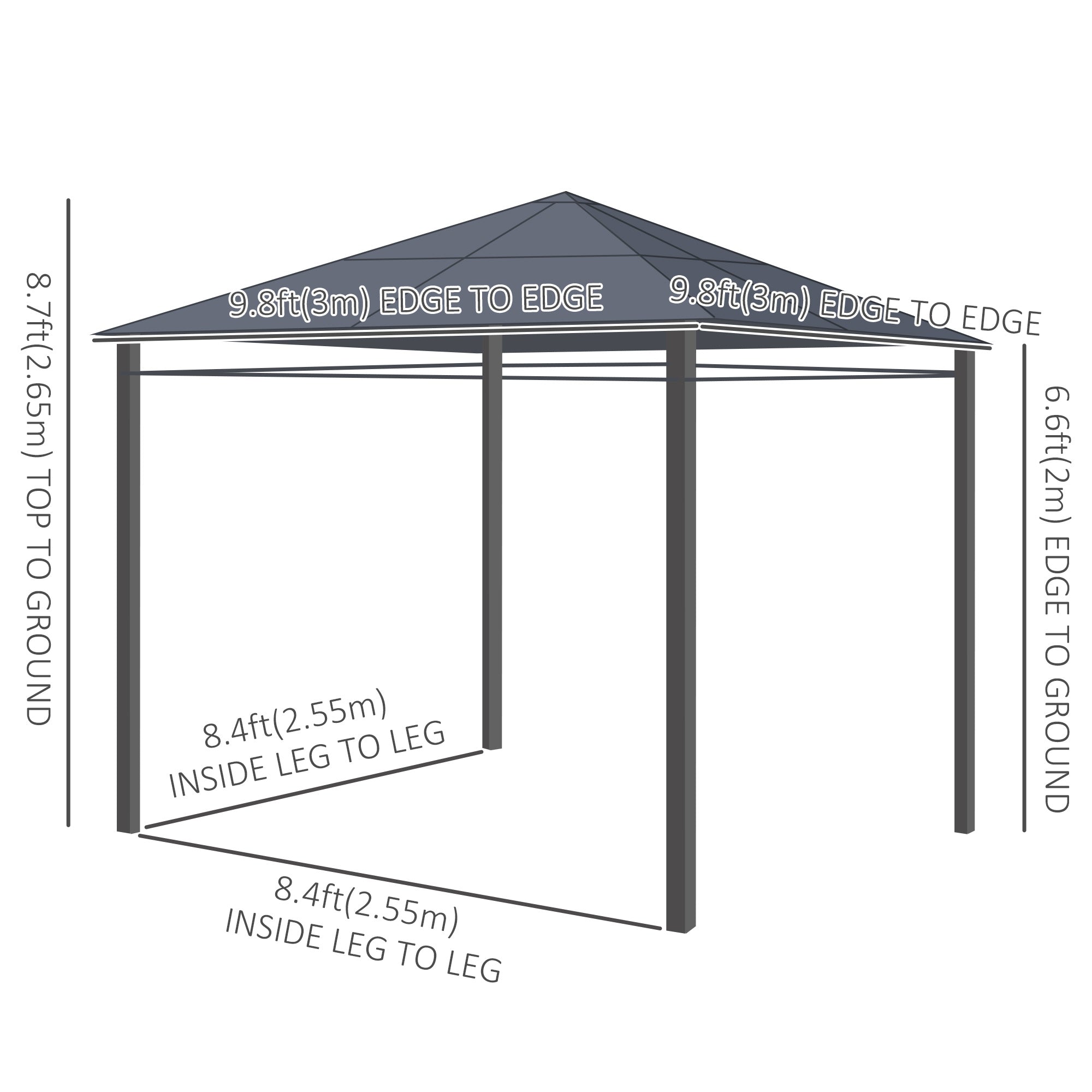 10' x 10' Polycarbonate Hardtop Gazebo Canopy, Outdoor Patio Gazebo with Aluminum Frame & Curtains, Dark Grey