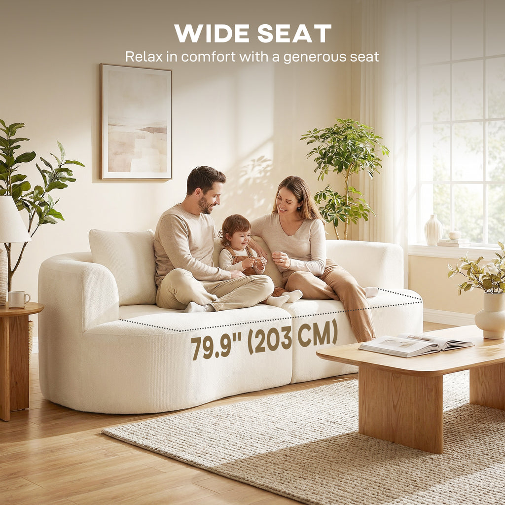 3 Seater Sofa, 102" Chenille Boneless Couch with Wide Seat, Spring Cushions, High-Density Foam, 3 Pillows, Cream White