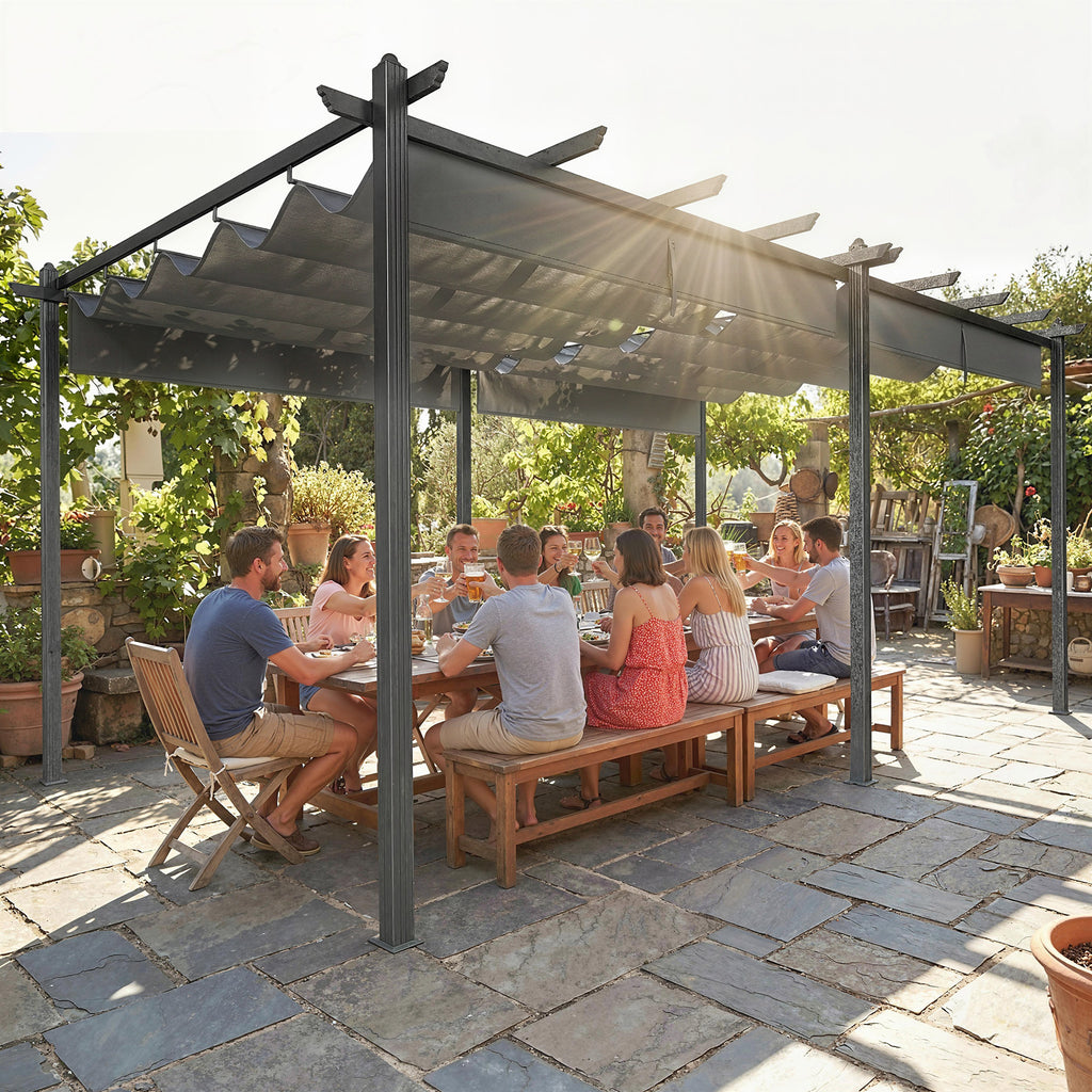 11.7' x 19.6' Retractable Pergola Canopy, Aluminum Pergola for Grill, Patio, Garden, Deck