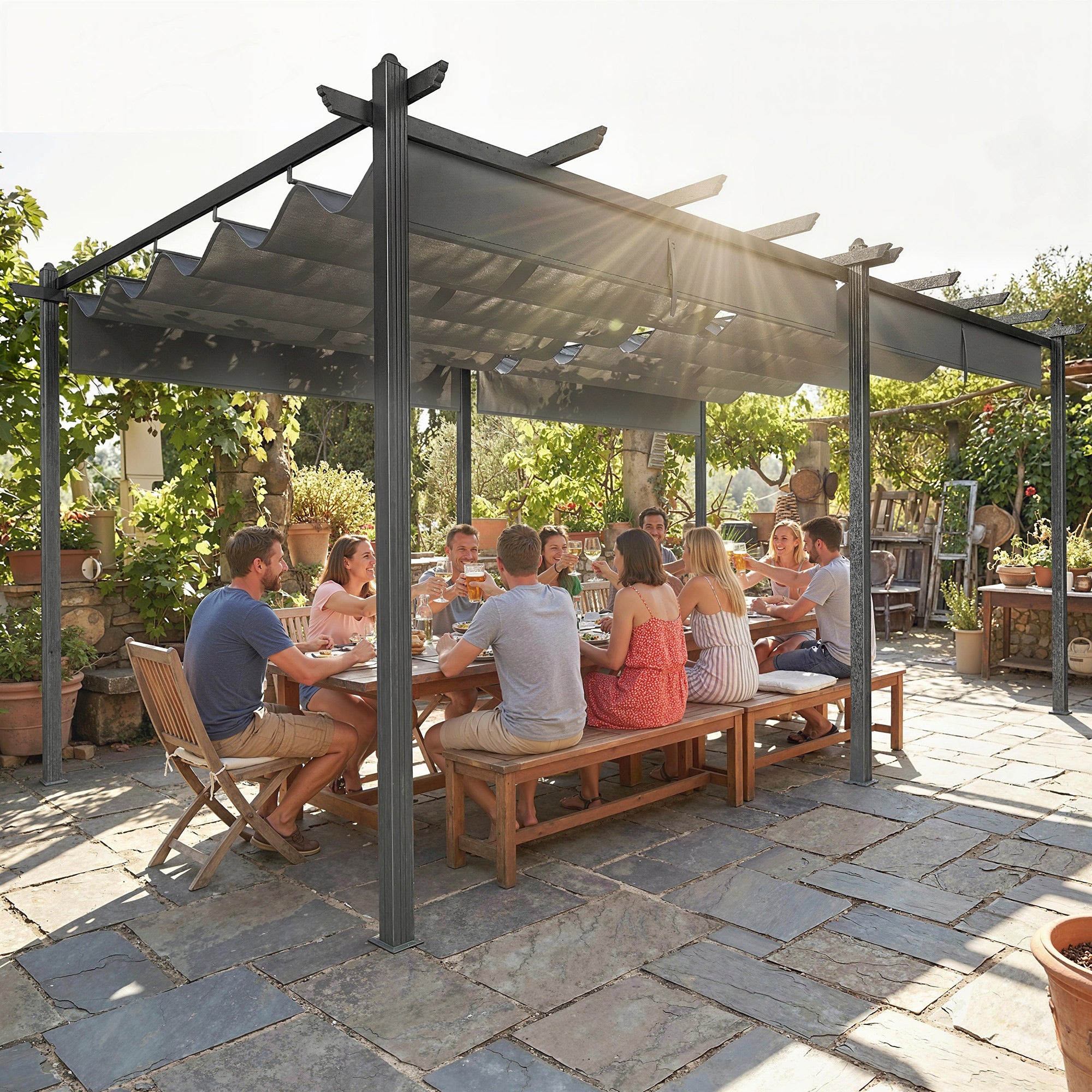11.7' x 19.6' Retractable Pergola Canopy, Aluminum Pergola for Grill, Patio, Garden, Deck