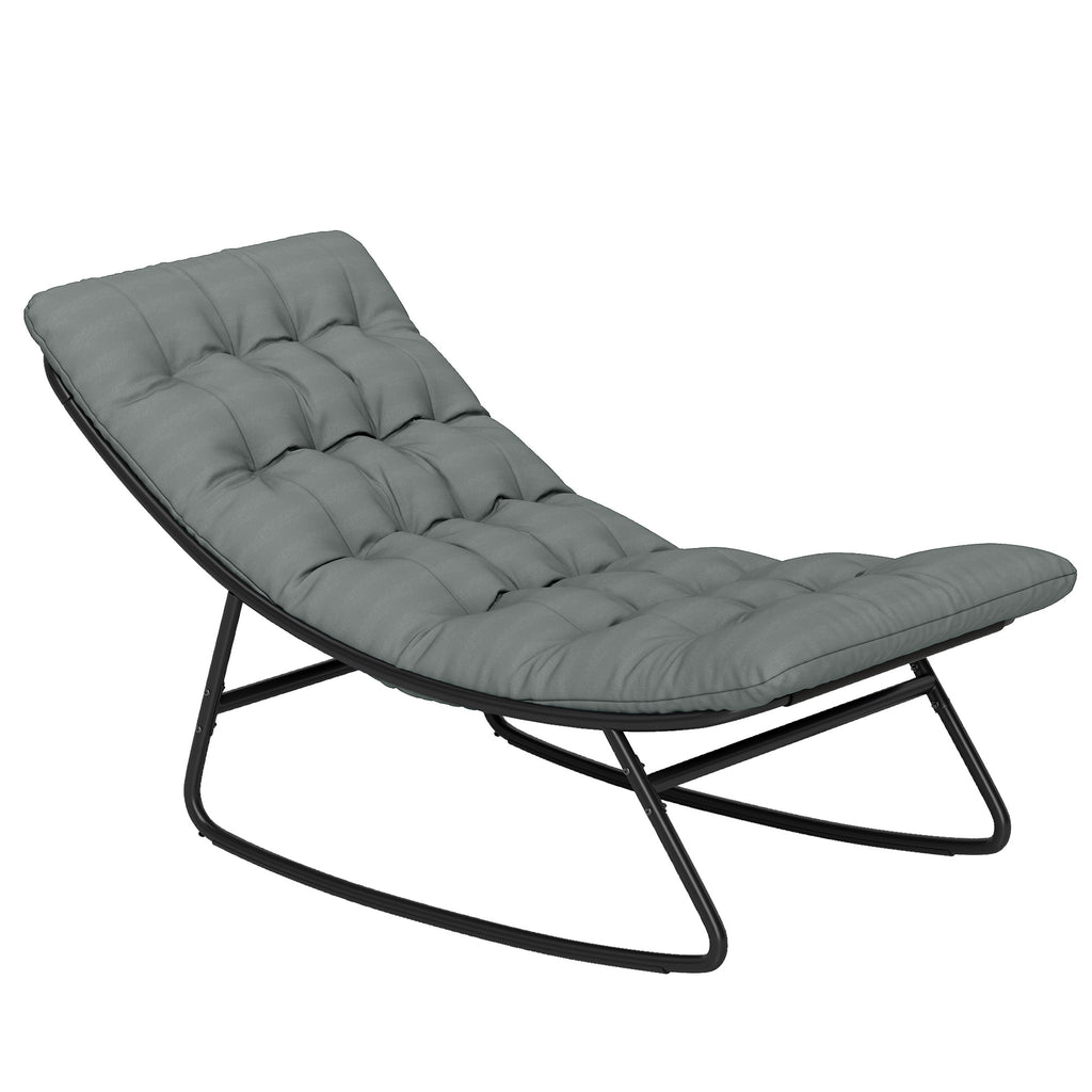 Outdoor Patio Rocking Chair with Cushion, Steel Frame Balcony Chair with Mesh Deep Seat for Porch, Garden, Grey