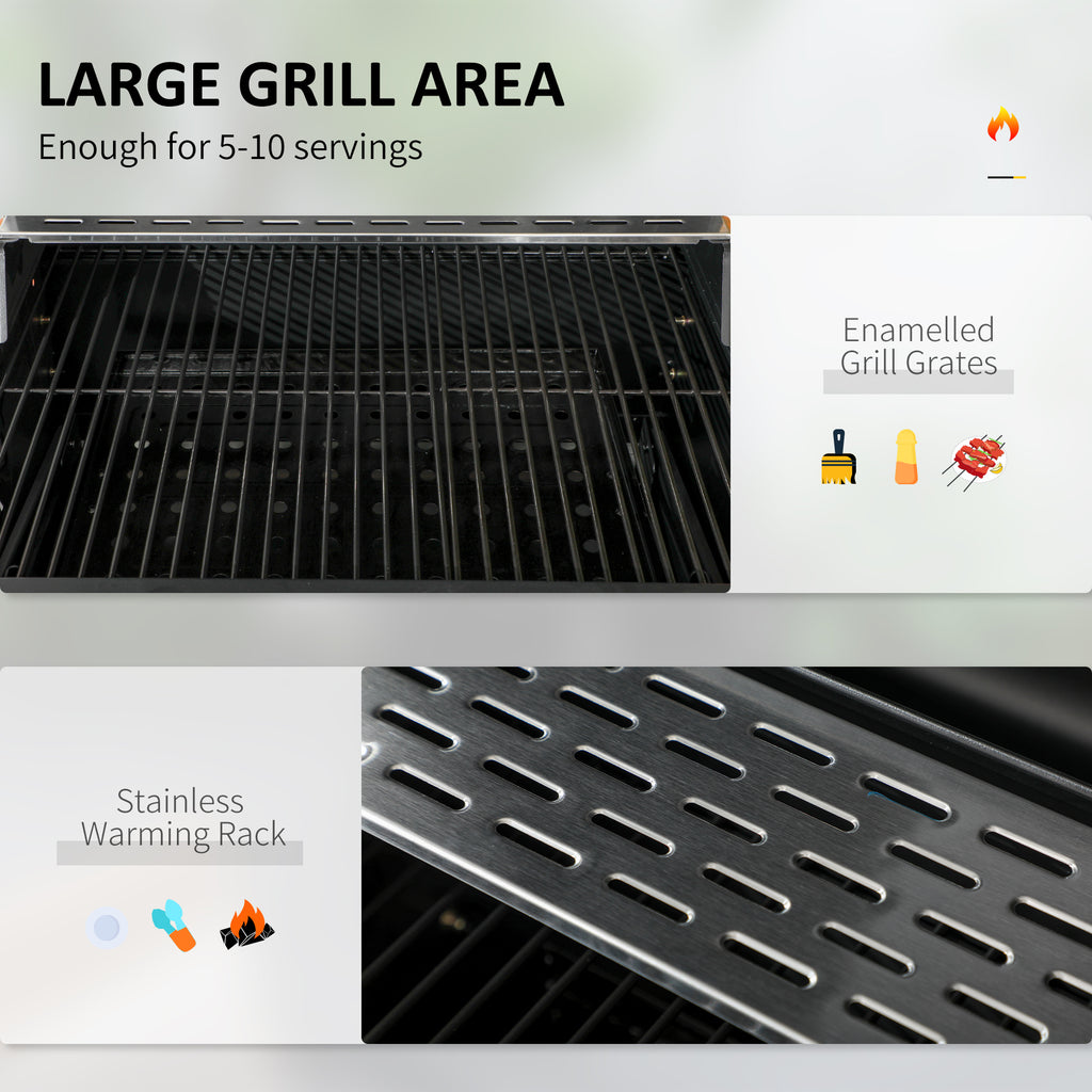 Charcoal BBQ Grill Smoker with Adjustable Charcoal Pan and Galvanised Steel Shell, Barbecue Grill Trolley with Storage