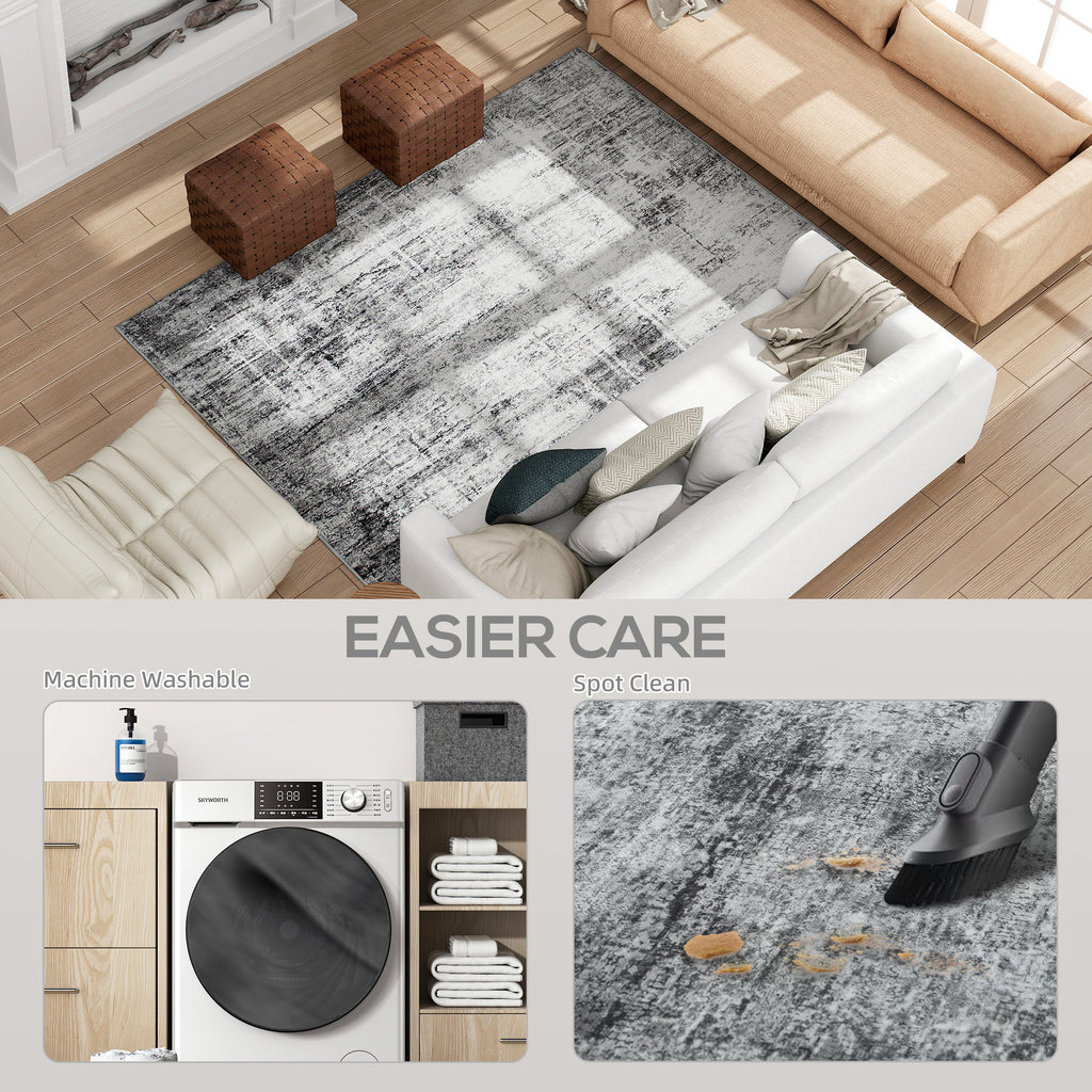 Area Rug for Living Room 6x9, Modern Abstract Machine Washable Rug, Non-Slip Carpet for Bedroom, Dining Room, Grey