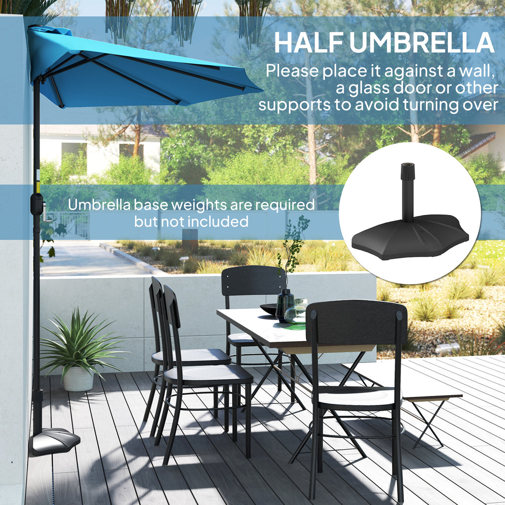 9ft Half Round Umbrella Outdoor Patio Garden Balcony Parasol Window Sun Shade w/ 5 Ribs, Light Blue