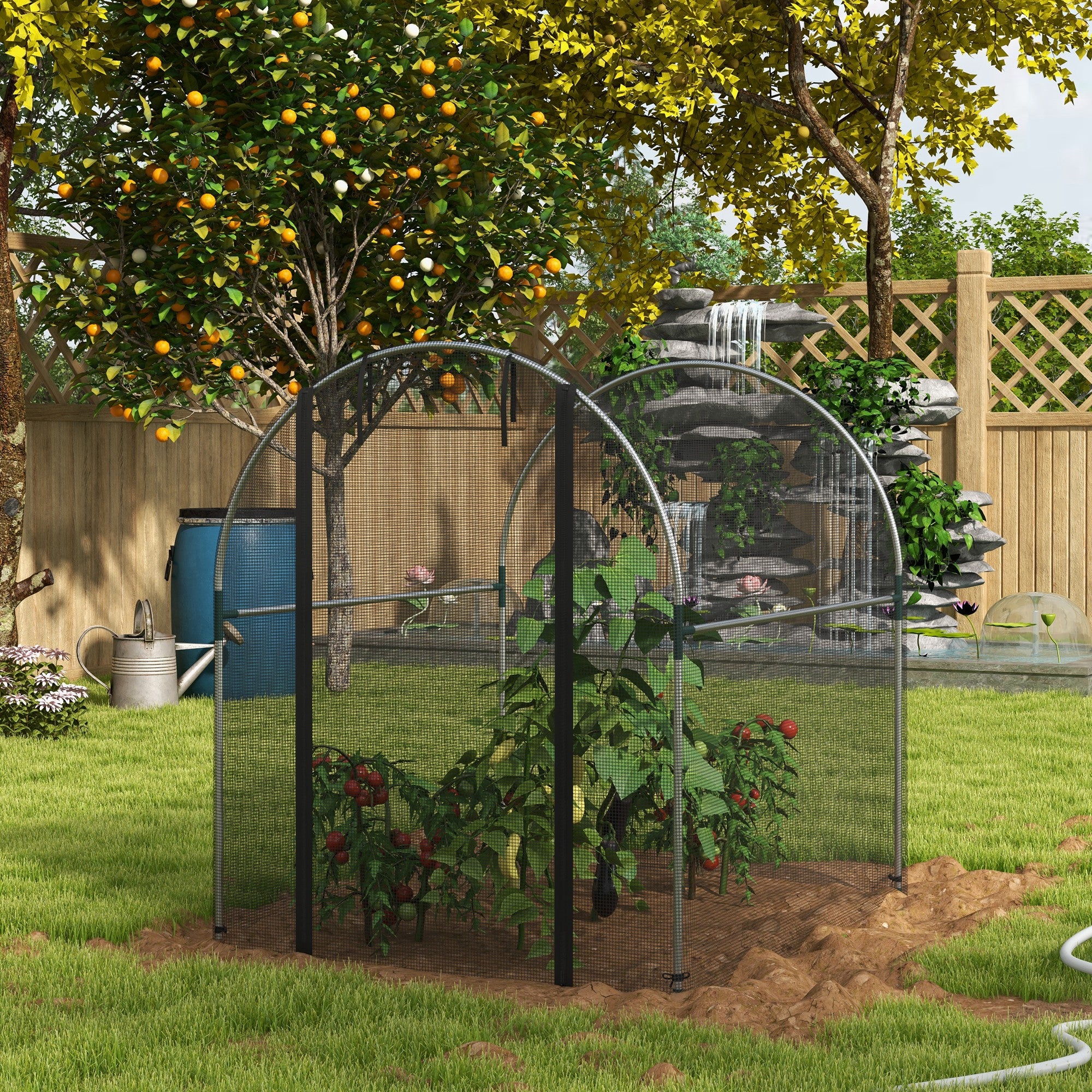 4.9' x 3.9' Crop Cage with Zipper Roll-Up Door, Mesh Plant Protection Tent from Animals with Galvanised Steel Frame