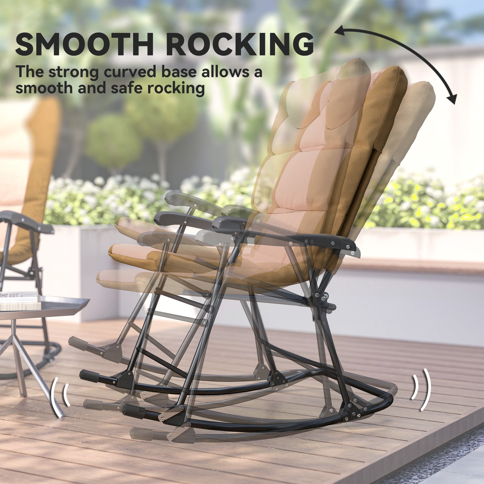 Folding Rocking Chair Set of 2 Padded Rockers with Armrest, Light Brown