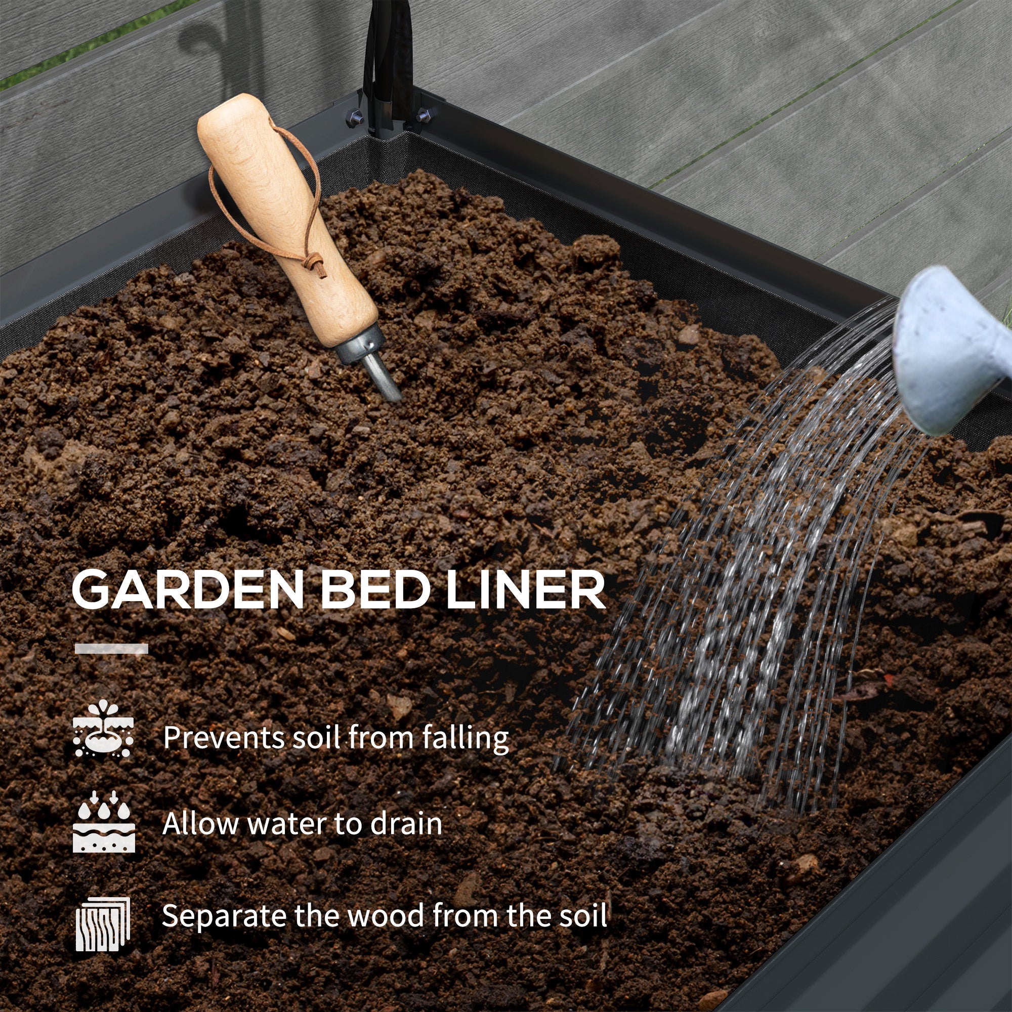 Raised Garden Bed with Cover, Metal Elevated Planter Box with Bottom Shelf and Liner, Dark Grey