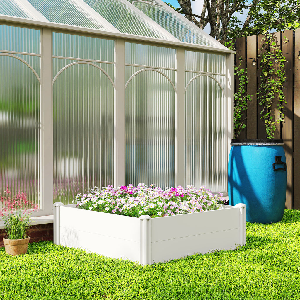 Vinyl Raised Garden Bed Kit, 3 x 3 x 1ft Modular Elevated Garden Box with Slotting Legs and Open Bottom, White
