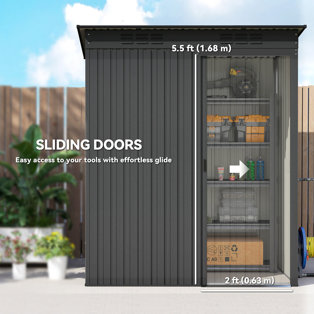 5.2' x 3.5' Outdoor Storage Shed, Easy to Assemble Metal Garden Shed, for Backyard, Lawn, Patio, Dark Grey