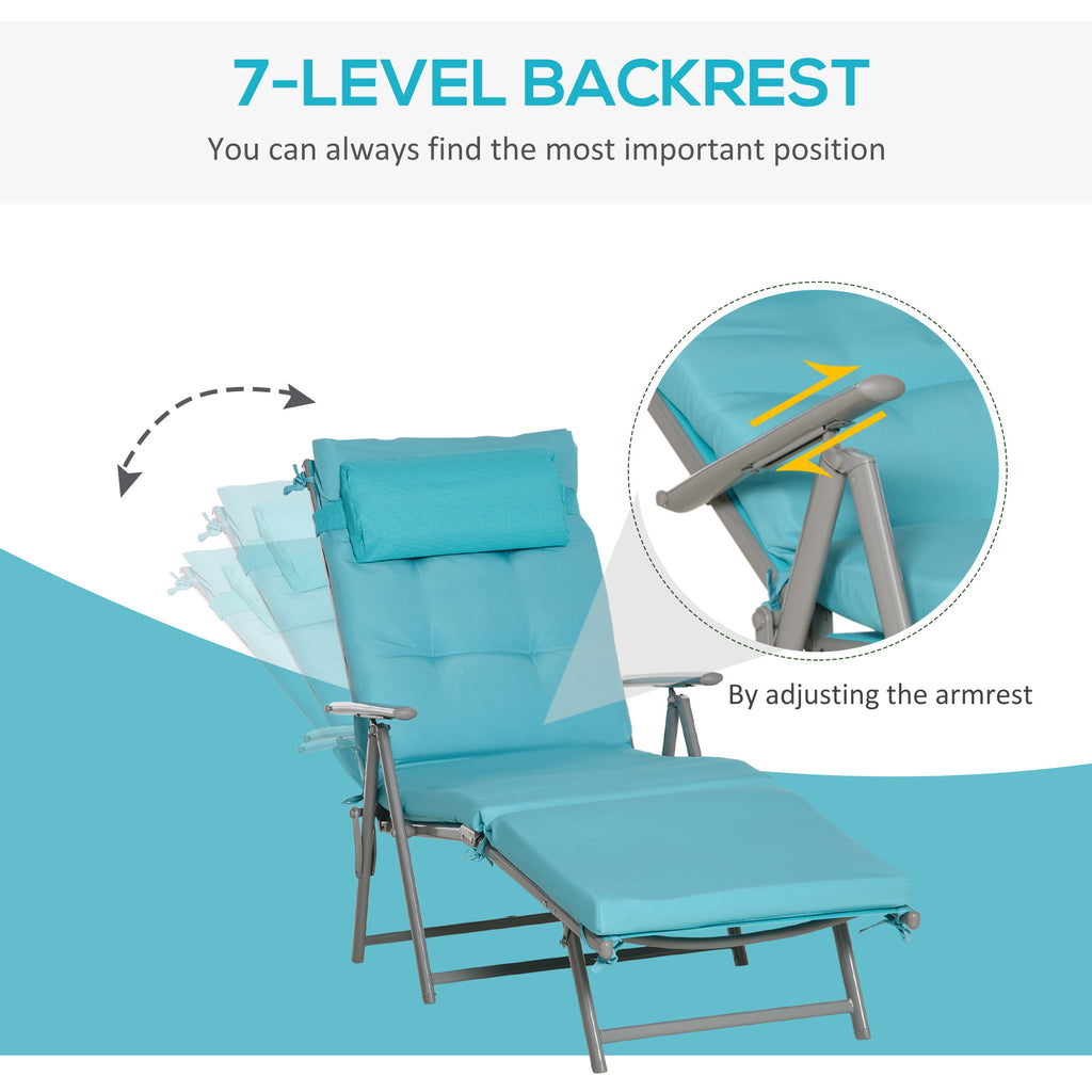 Lounge Chair Outdoor, Folding Patio Chaise Lounger, 360 lbs 7-Position Adjustable Back Outdoor Recliner with Cushion, Headrest for Garden, Backyard, Poolside, Blue