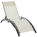 Patio Lounge Chair, Aluminum Reclining Outdoor Tanning Chair with 5-Level Adjustable Backrest, Head Pillow and Breathable Mesh Fabric, for Pool, Deck, Garden, Beige