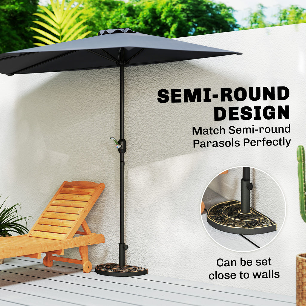 20 lbs Resin Half Round Patio Umbrella Base 20" Outdoor Decorative Parasol Stand Holder For Î¦1.5", Î¦1.9" Pole, Bronze