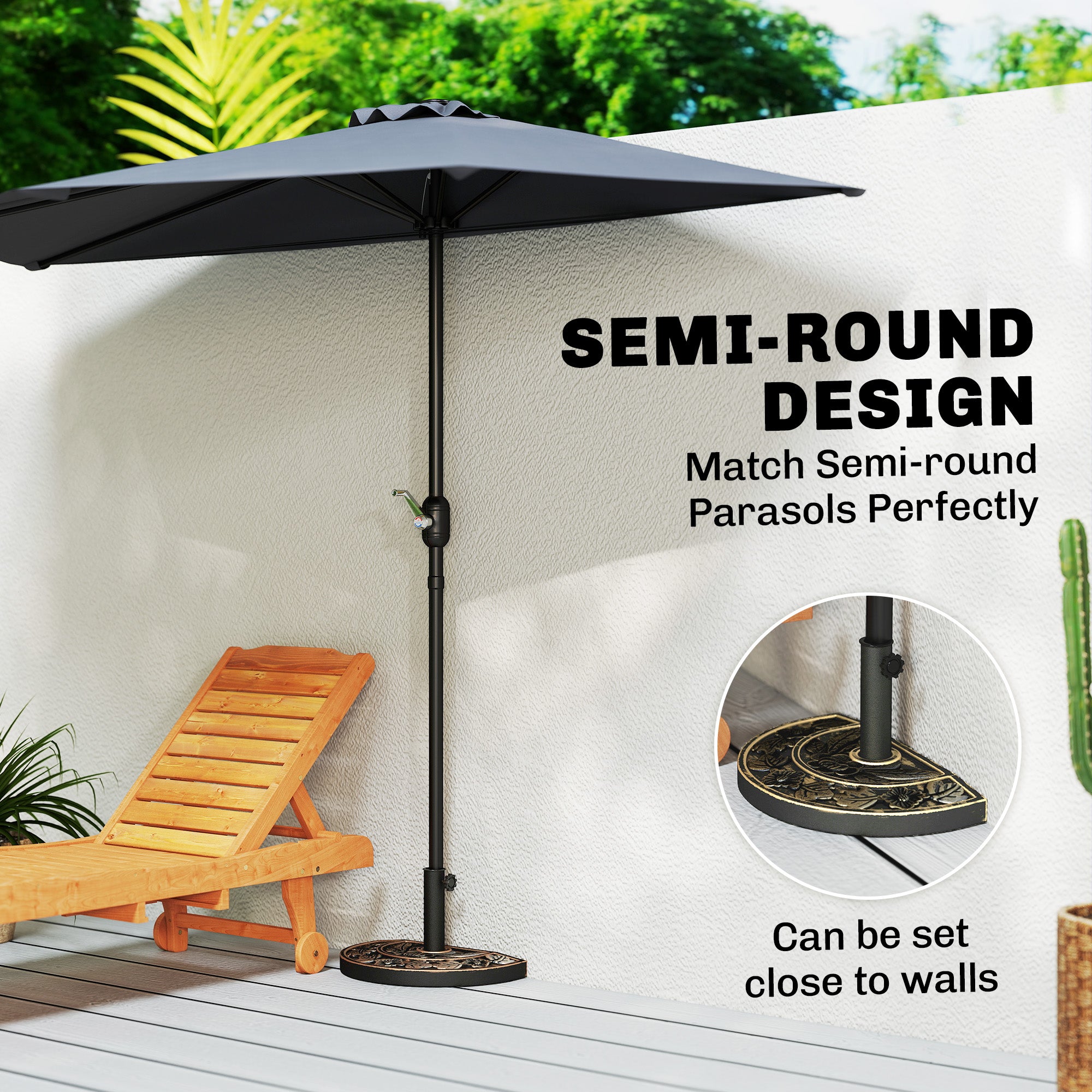 20 lbs Resin Half Round Patio Umbrella Base 20" Outdoor Decorative Parasol Stand Holder For Î¦1.5", Î¦1.9" Pole, Bronze