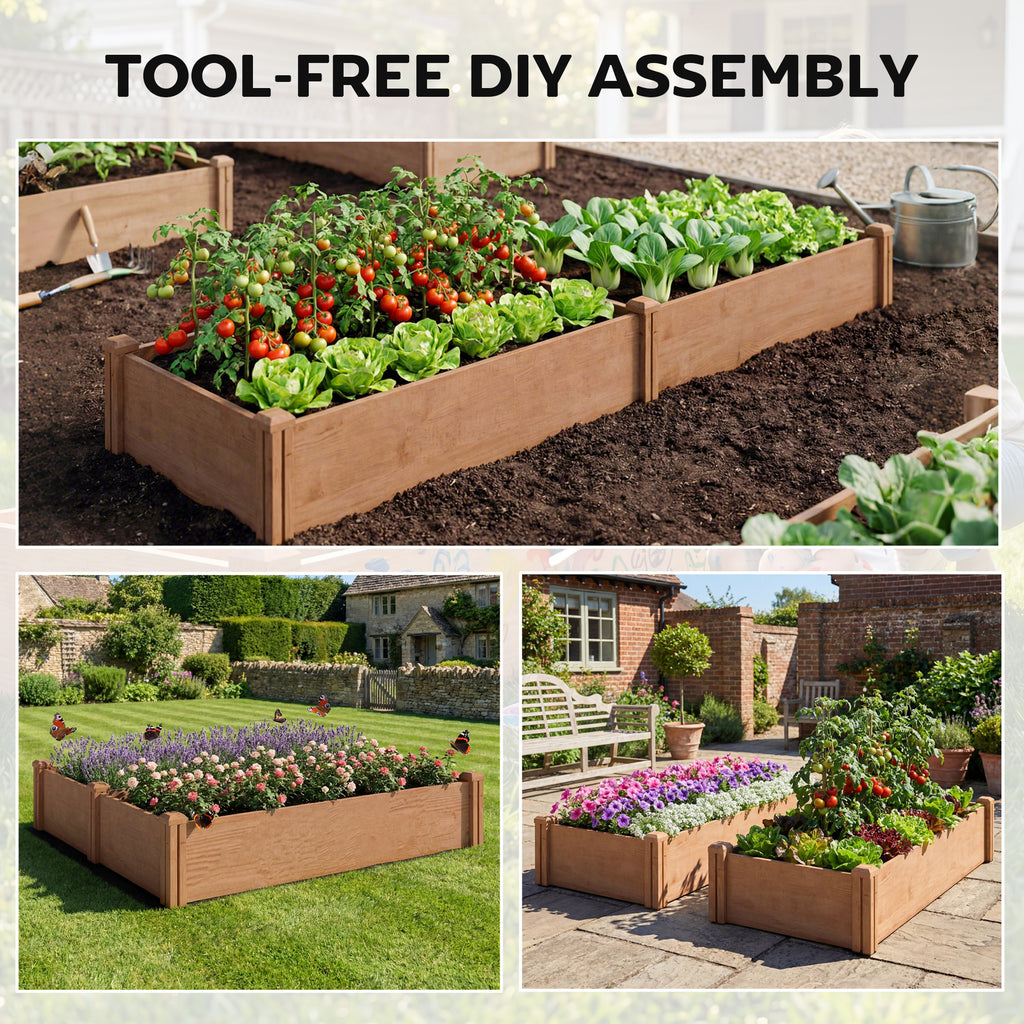 Wooden Raised Garden Bed, 8 x 4 x 1ft Elevated Garden Box with Dividers and Open Bottom, Outdoor Raised Planter Box