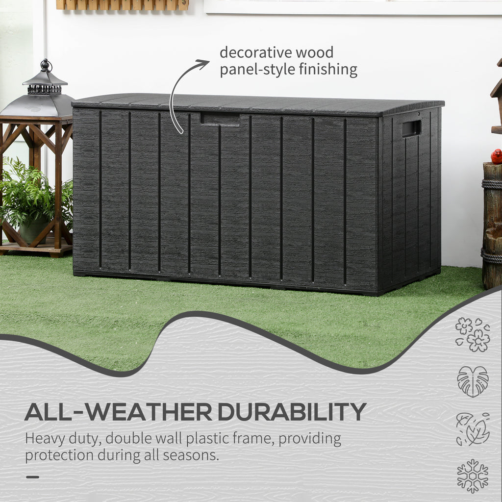 81 Gallon Garden Storage Box, Waterproof  Double Wall Storage Container with Wheels and Handles, Black